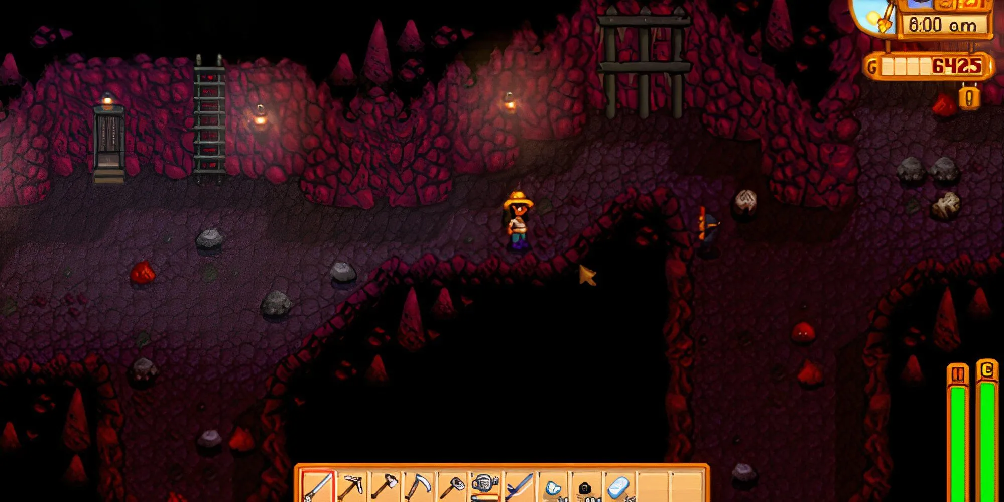 Nhân vật khám phá hầm mỏ Stardew Valley đầy rẫy nguy hiểm
