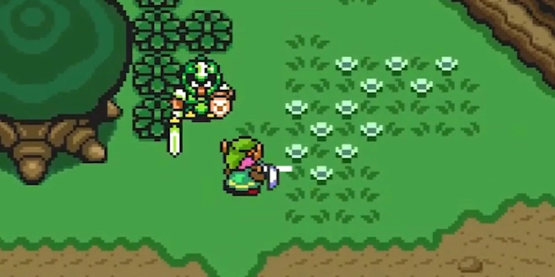 Nhân vật Link chiến đấu với một lính gác trong game The Legend of Zelda: A Link to the Past