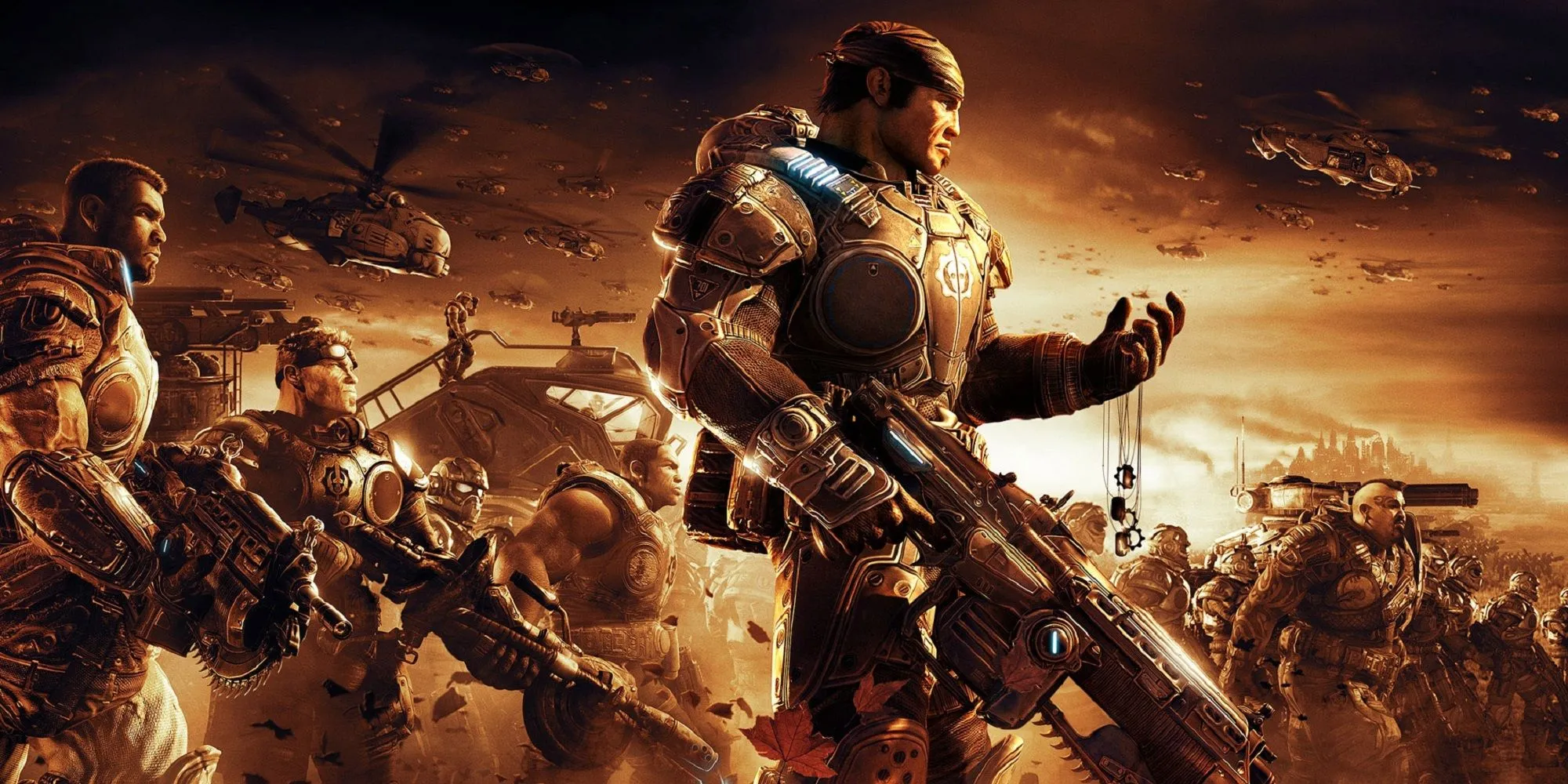 Nhân vật Marcus Fenix trong game Gears Of War với vẻ mặt đầy tâm trạng