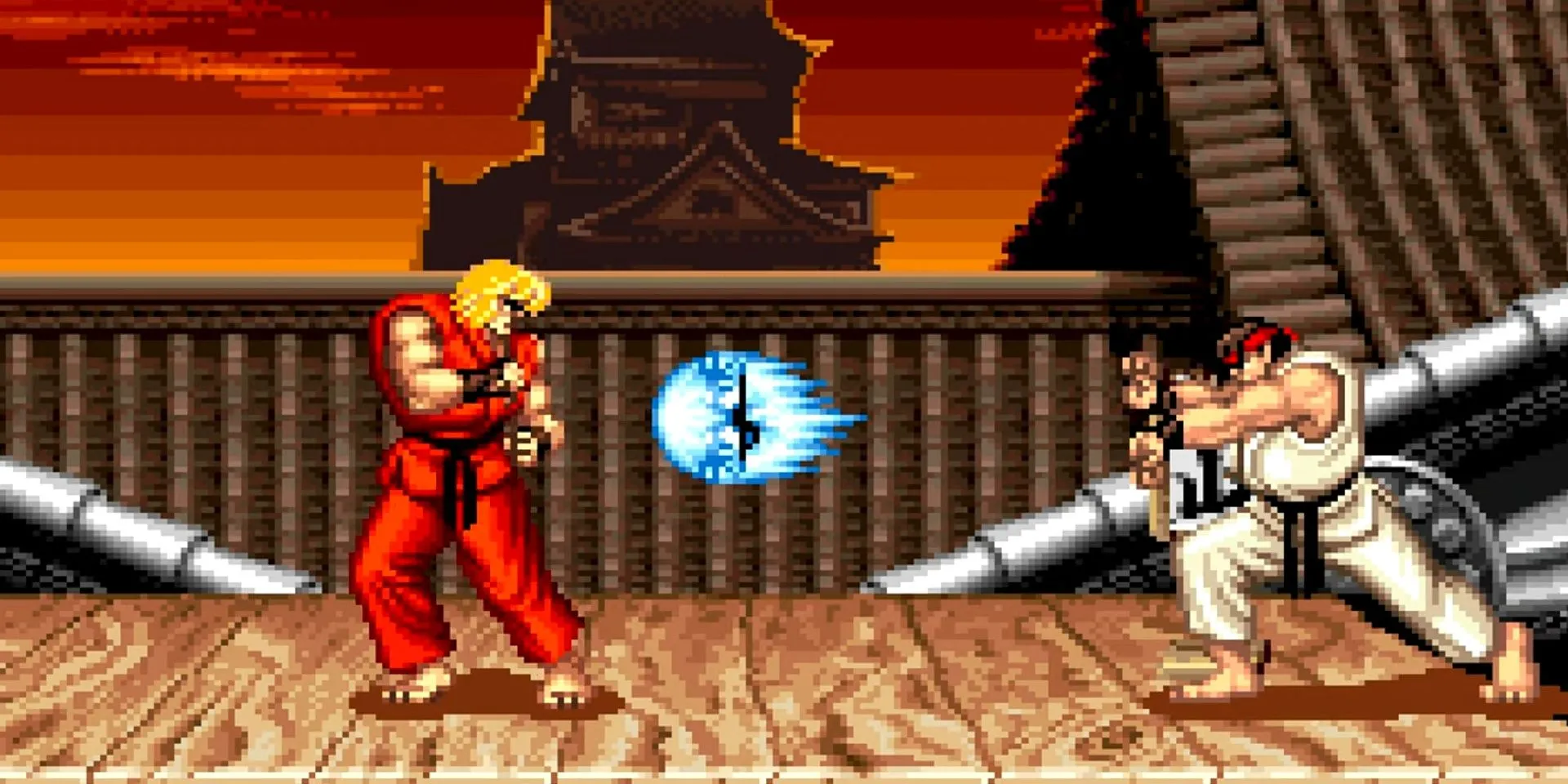 Nhân vật Ryu tung Hadouken trong game Street Fighter 2