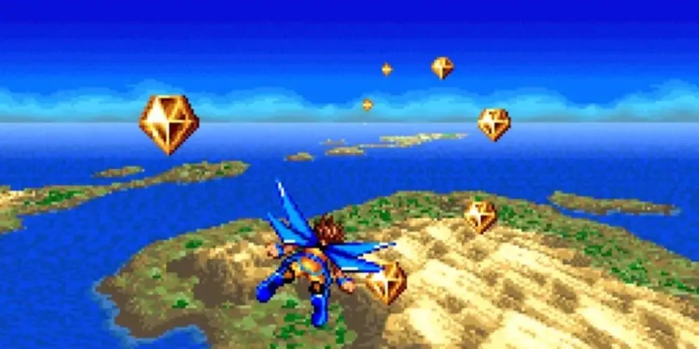 Nhân vật Skyblazer sử dụng kỹ năng bay lượn trong game cùng tên trên SNES