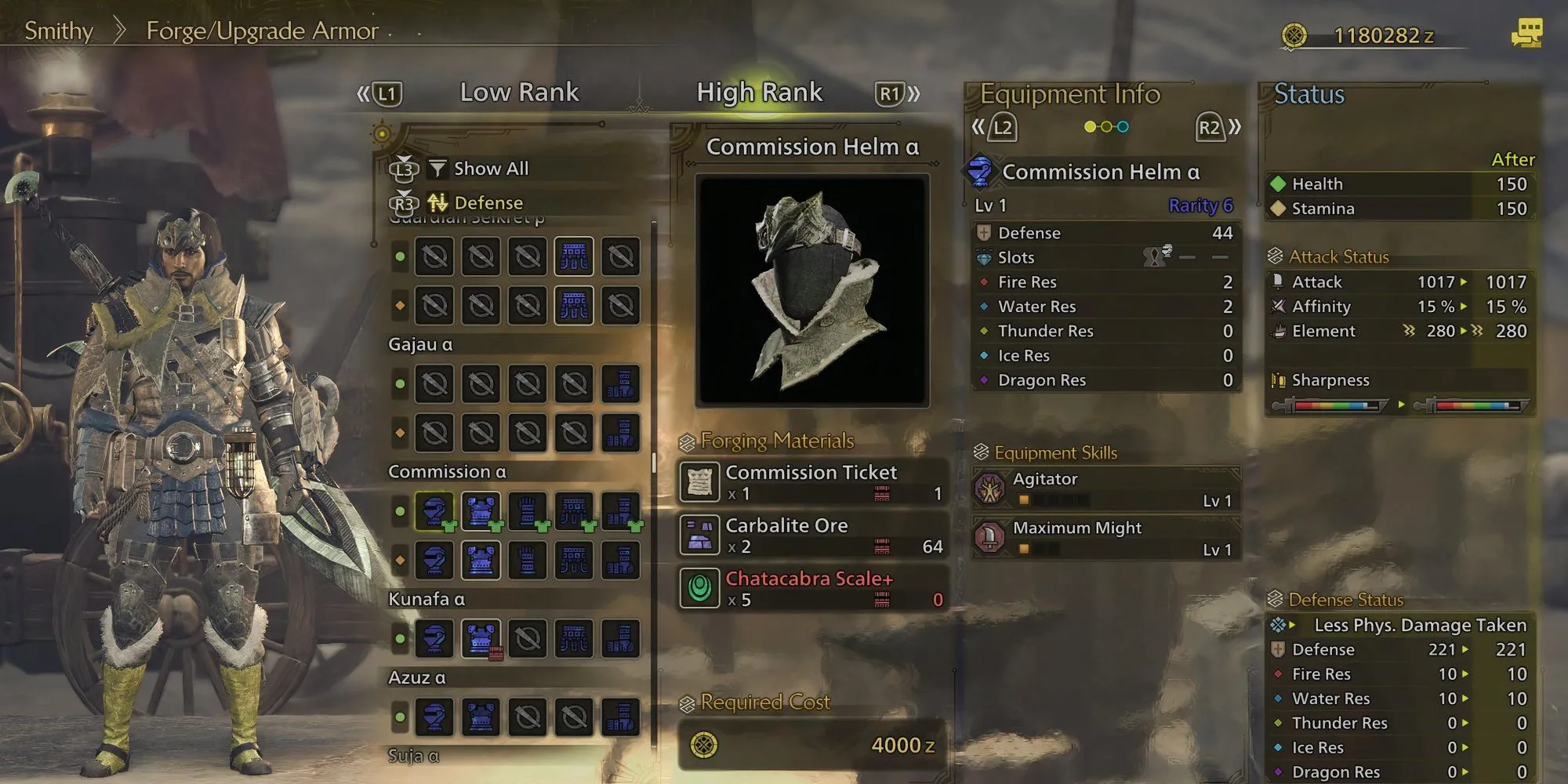Nhân vật trang bị bộ giáp Commission Armor Set trong Monster Hunter Wilds