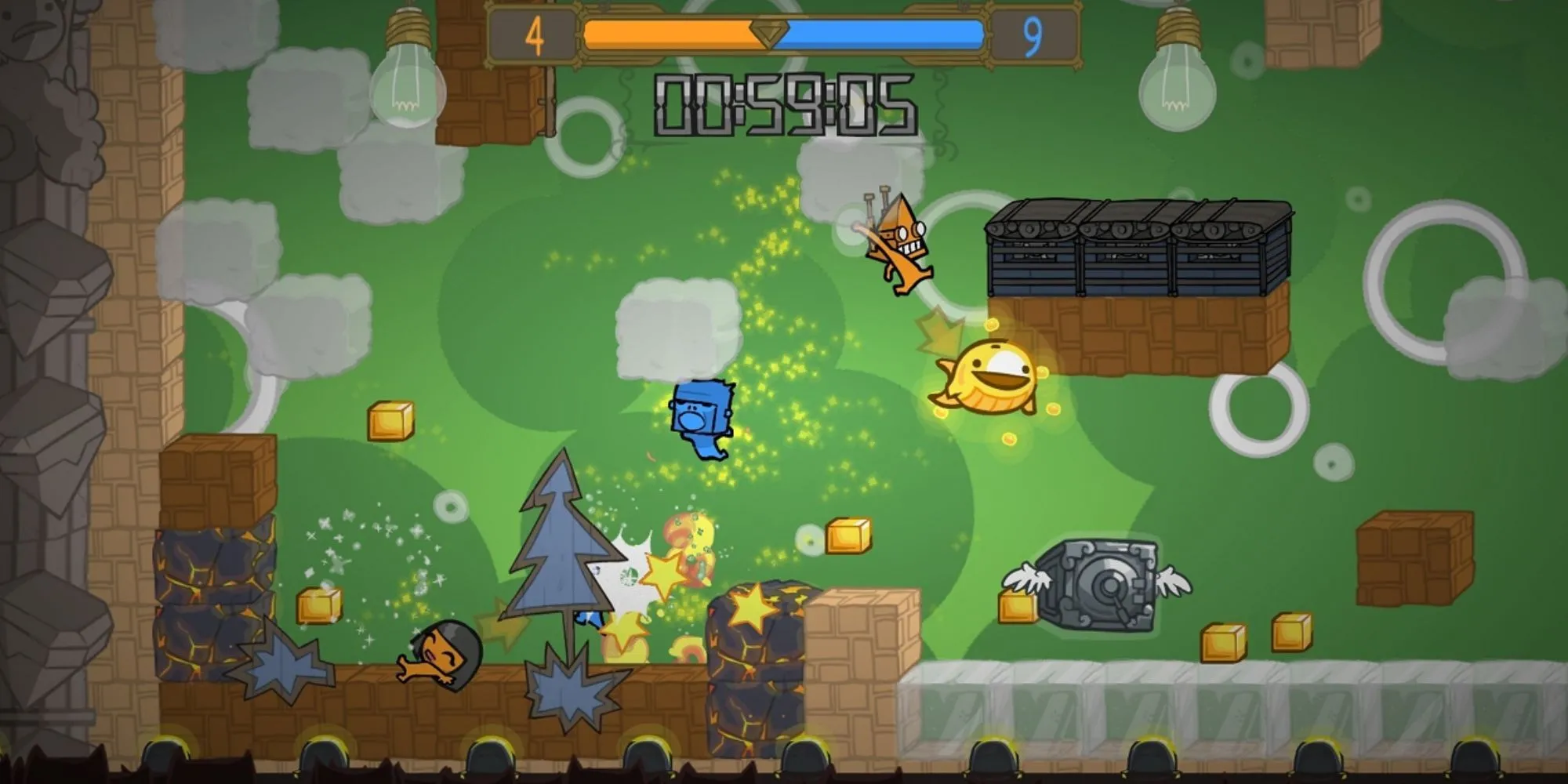 Nhân vật trong Battleblock Theater đang vượt qua thử thách màn chơi