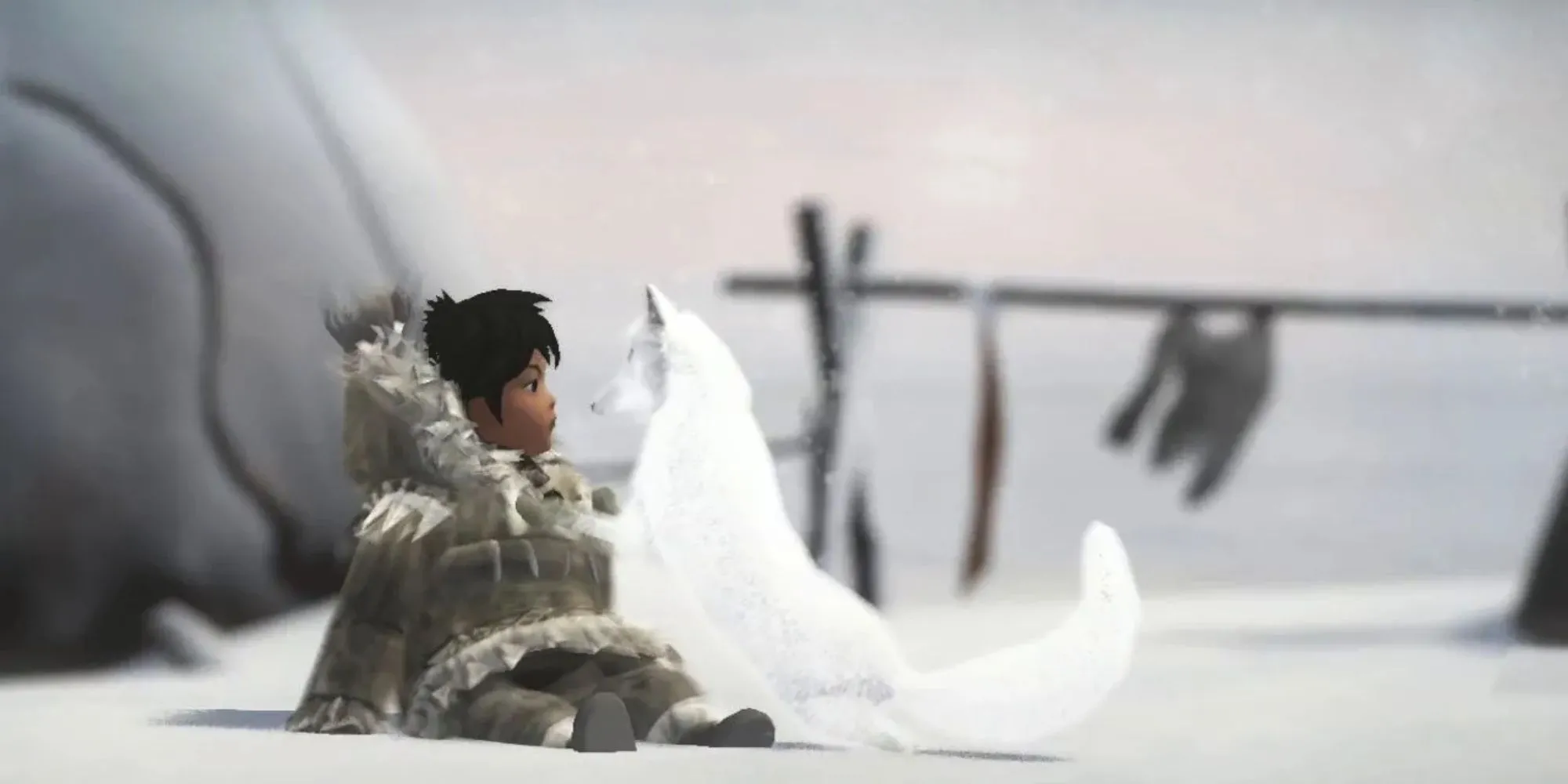 Nhân vật và cáo trắng trong Never Alone (Kisima Ignitchuna), game dựa trên folklore Iñupiat