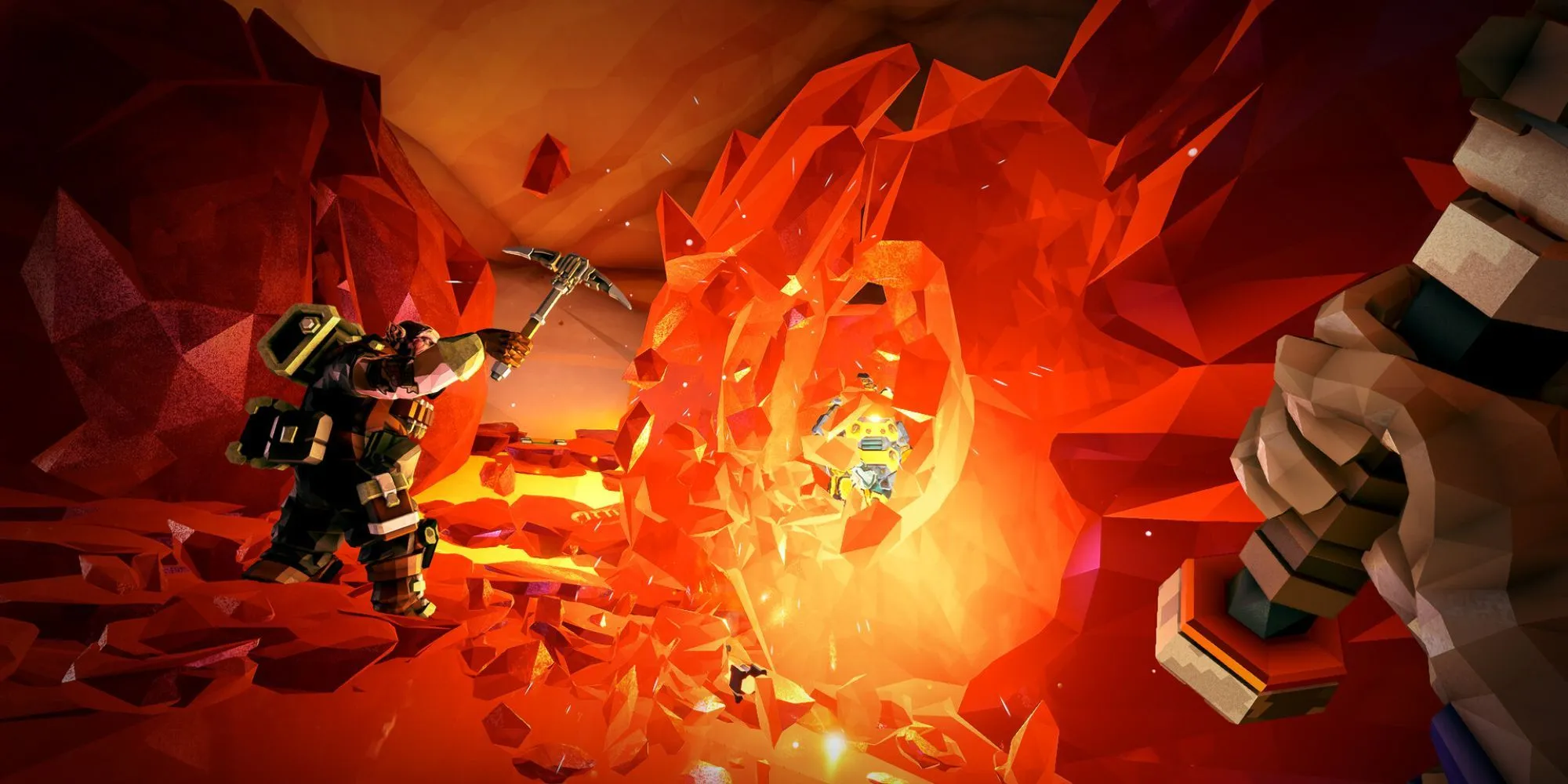 Nhóm người lùn thợ mỏ đang khai thác tài nguyên trong hang động game Deep Rock Galactic