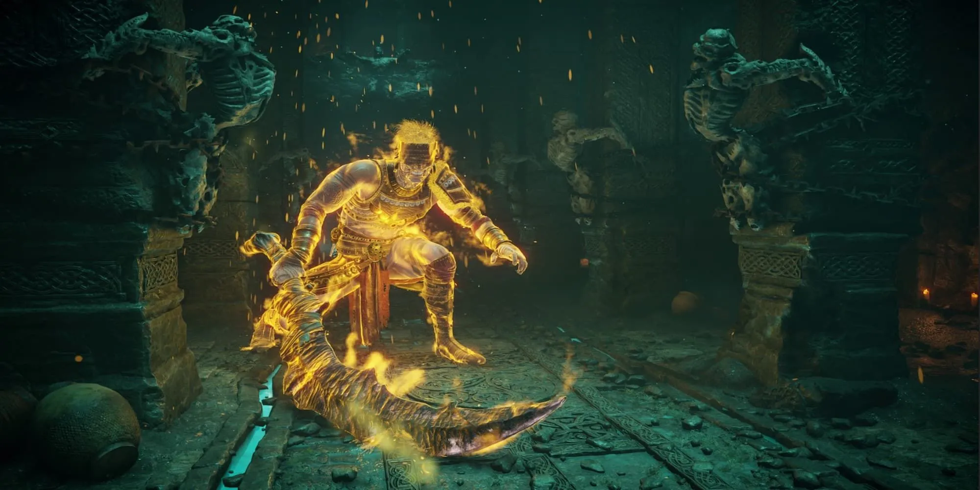 Old Hero trong Demon's Souls đứng giữa đấu trường tối tăm, một boss đặc biệt với cơ chế mù lòa.