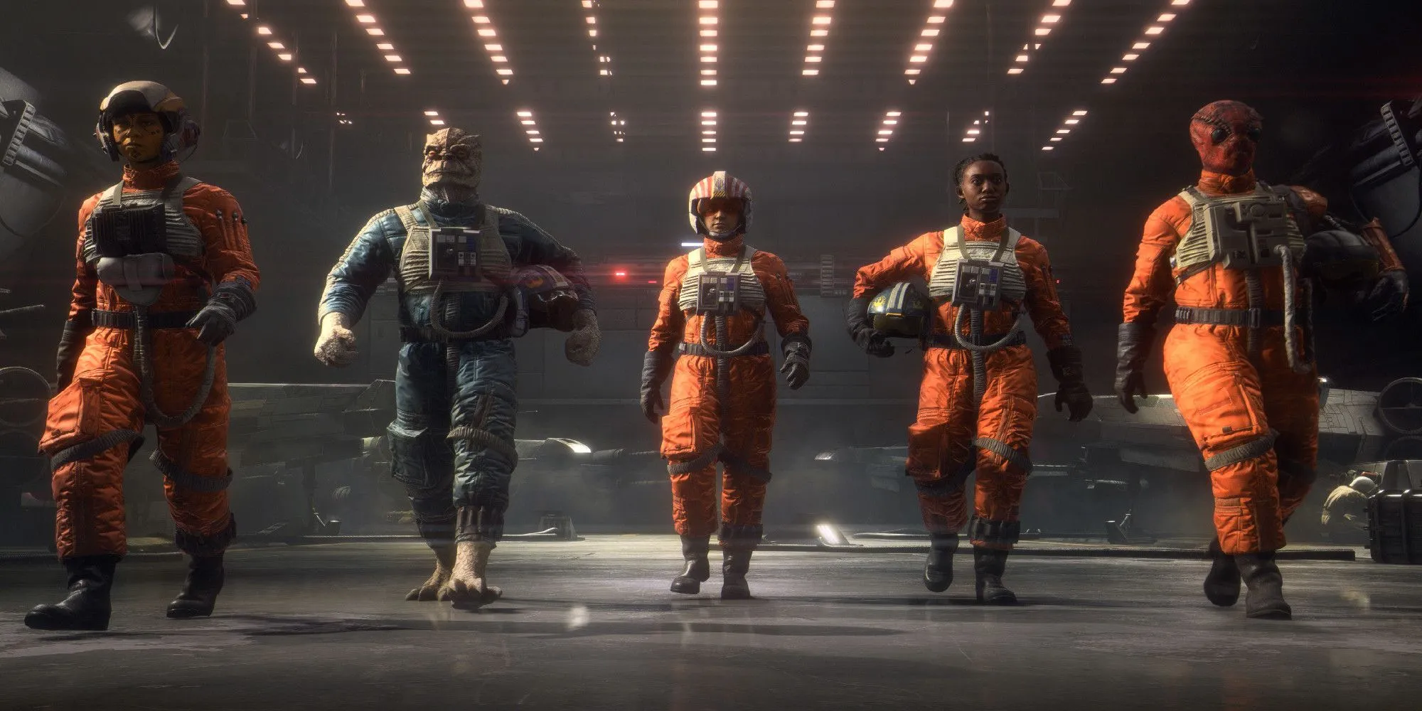Phi công Liên minh Nổi dậy chuẩn bị làm nhiệm vụ trong Star Wars: Squadrons