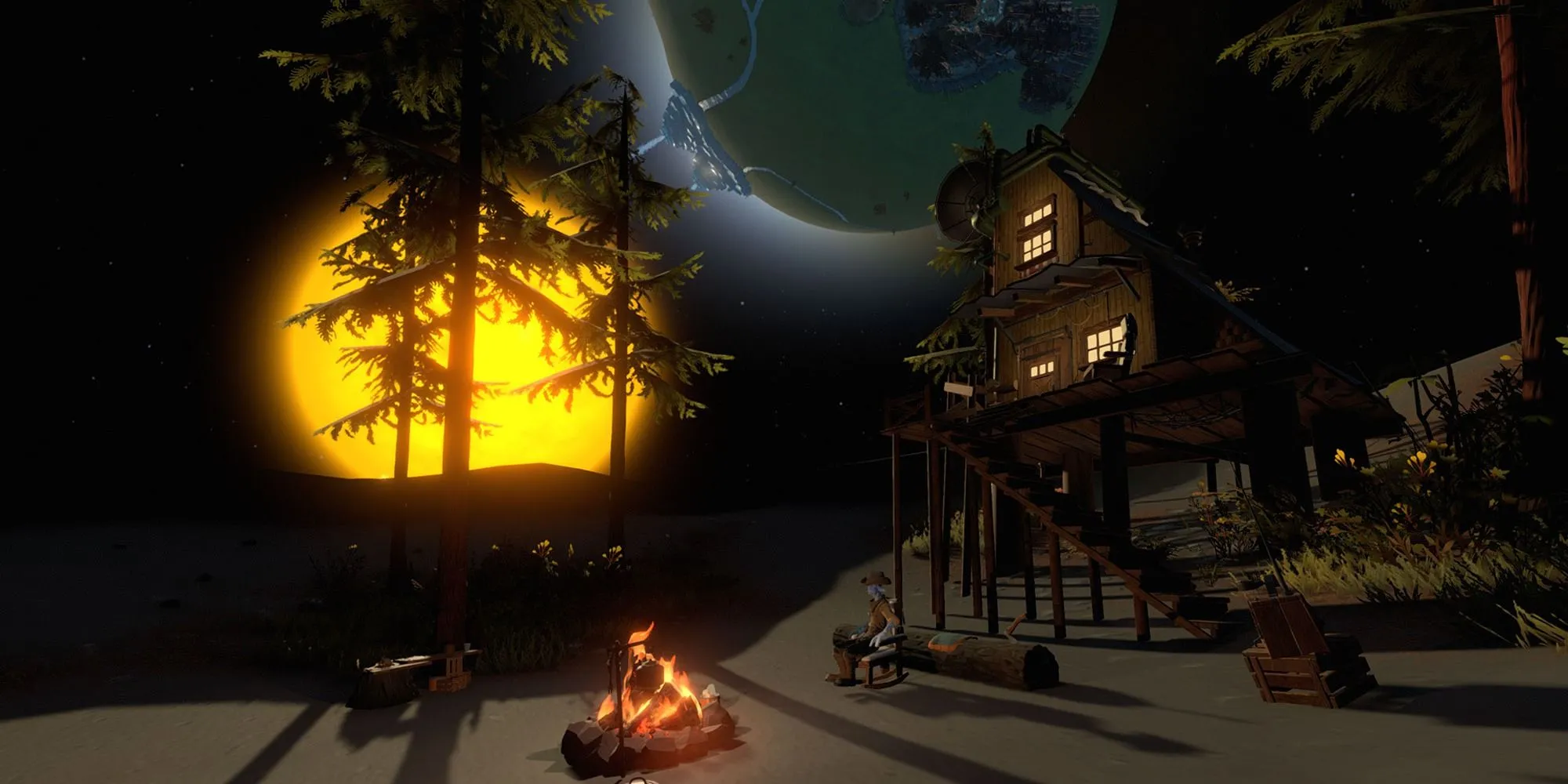 Phi thuyền không gian trong Outer Wilds bay gần một hành tinh lạ
