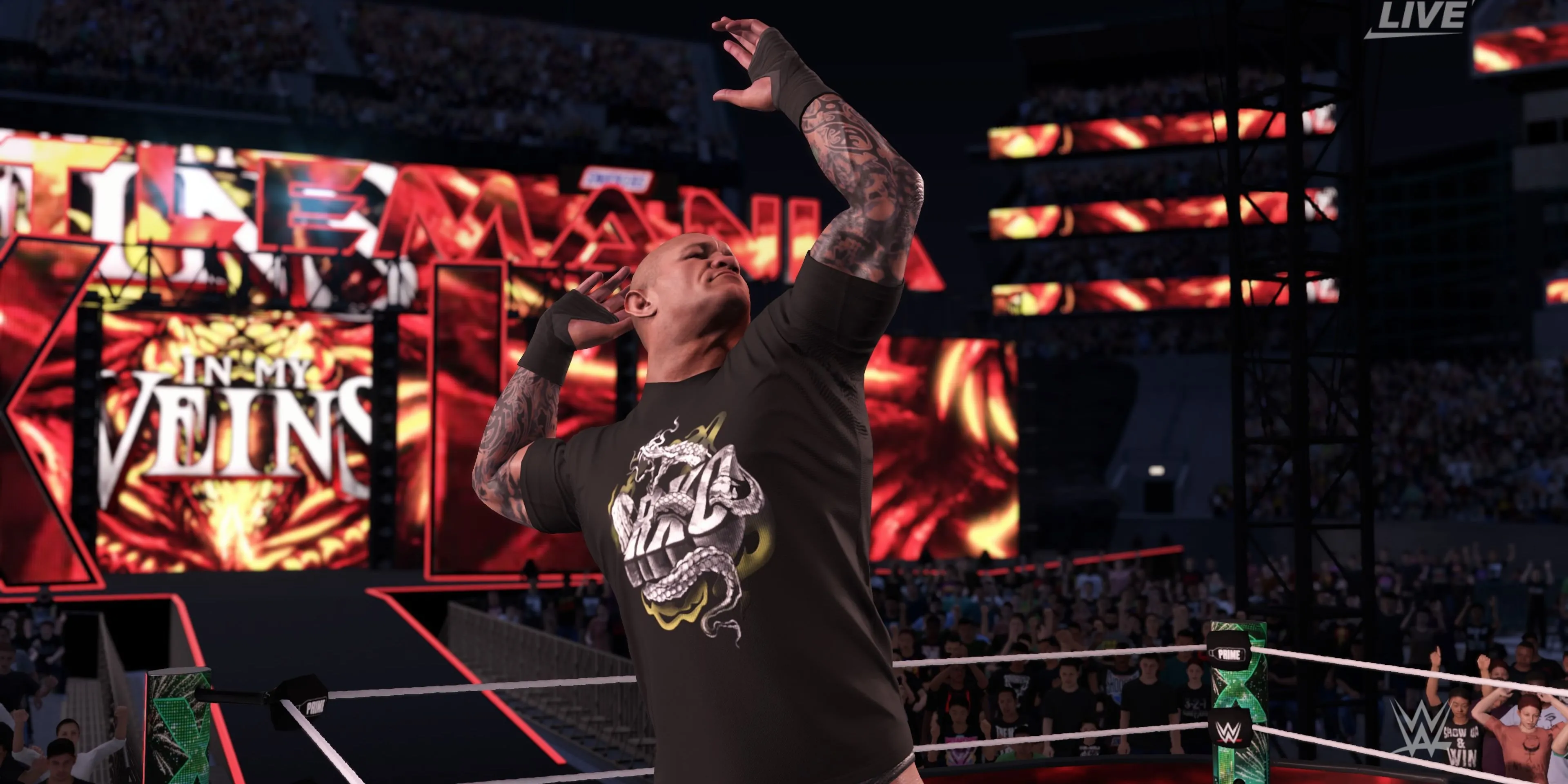 Randy Orton trong WWE 2K25 với tư thế chuẩn bị tung RKO huyền thoại