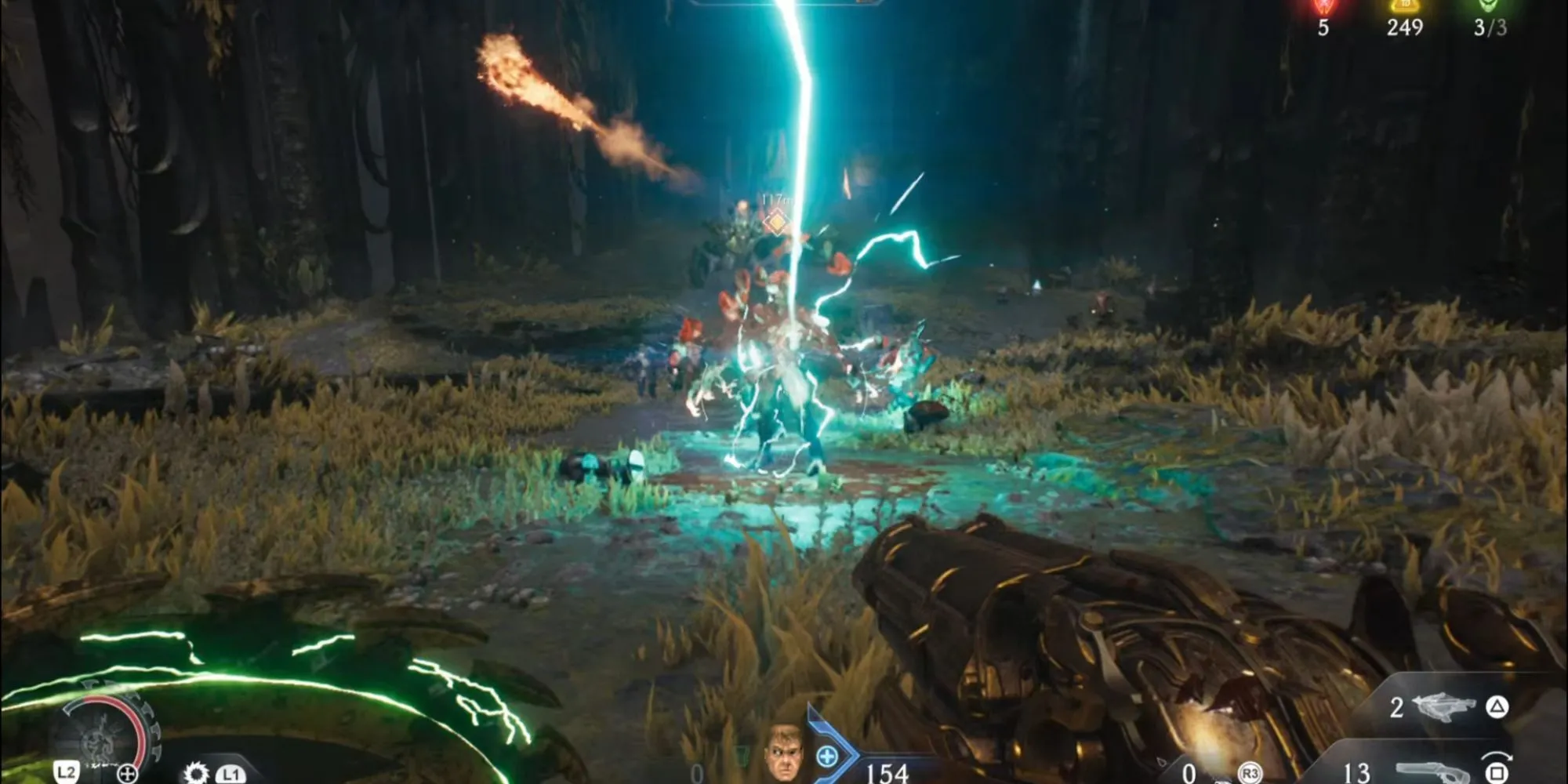 Rune Khiên Heaven Splitter trong Doom The Dark Ages tạo tia sét