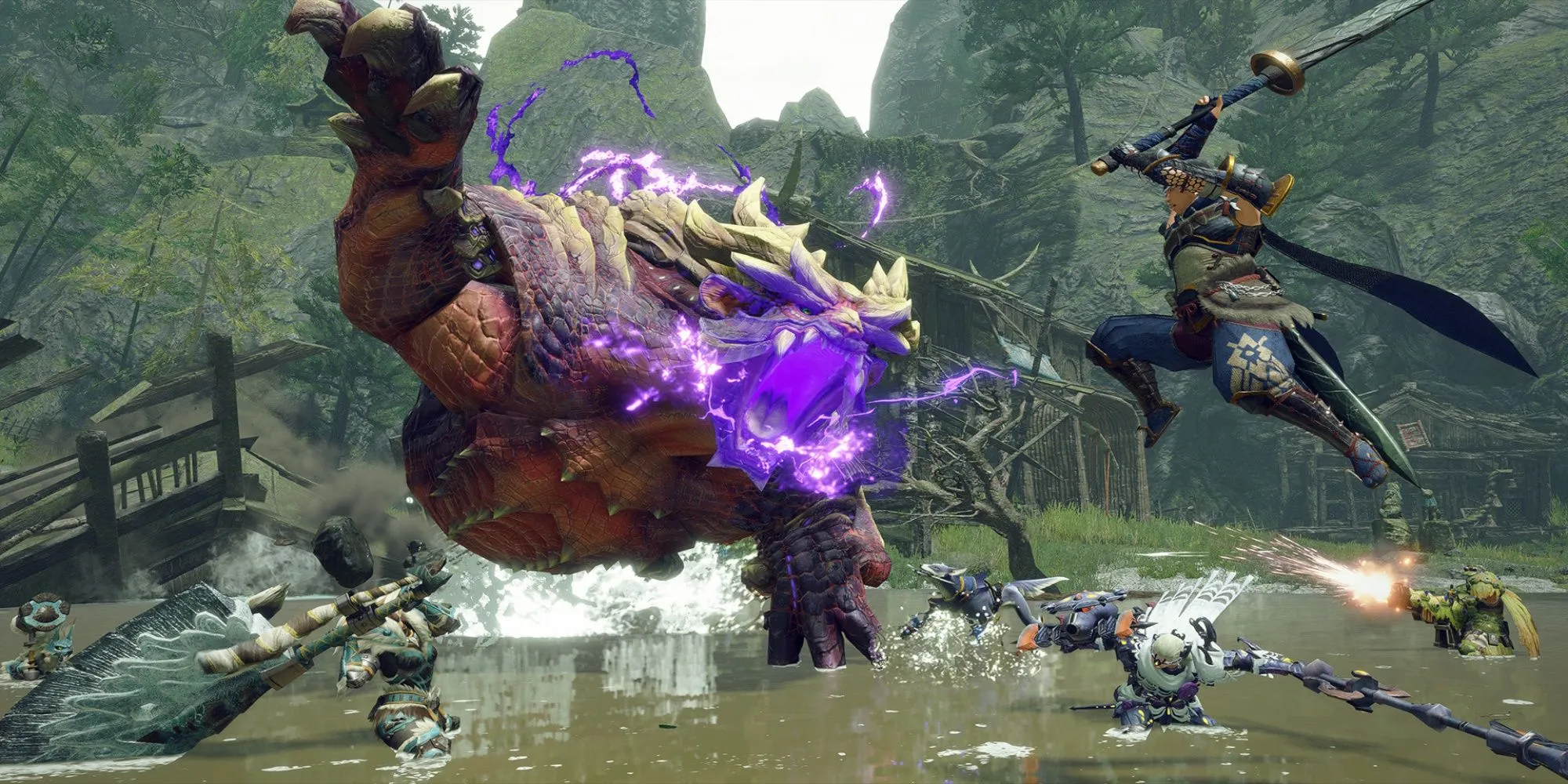 Screenshot cảnh chiến đấu trong game Monster Hunter Rise trên Steam