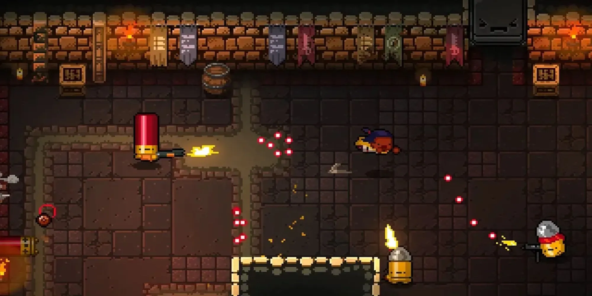 Screenshot gameplay Enter the Gungeon với nhân vật né đạn, minh họa lối chơi nhanh và chính xác của game roguelite này.