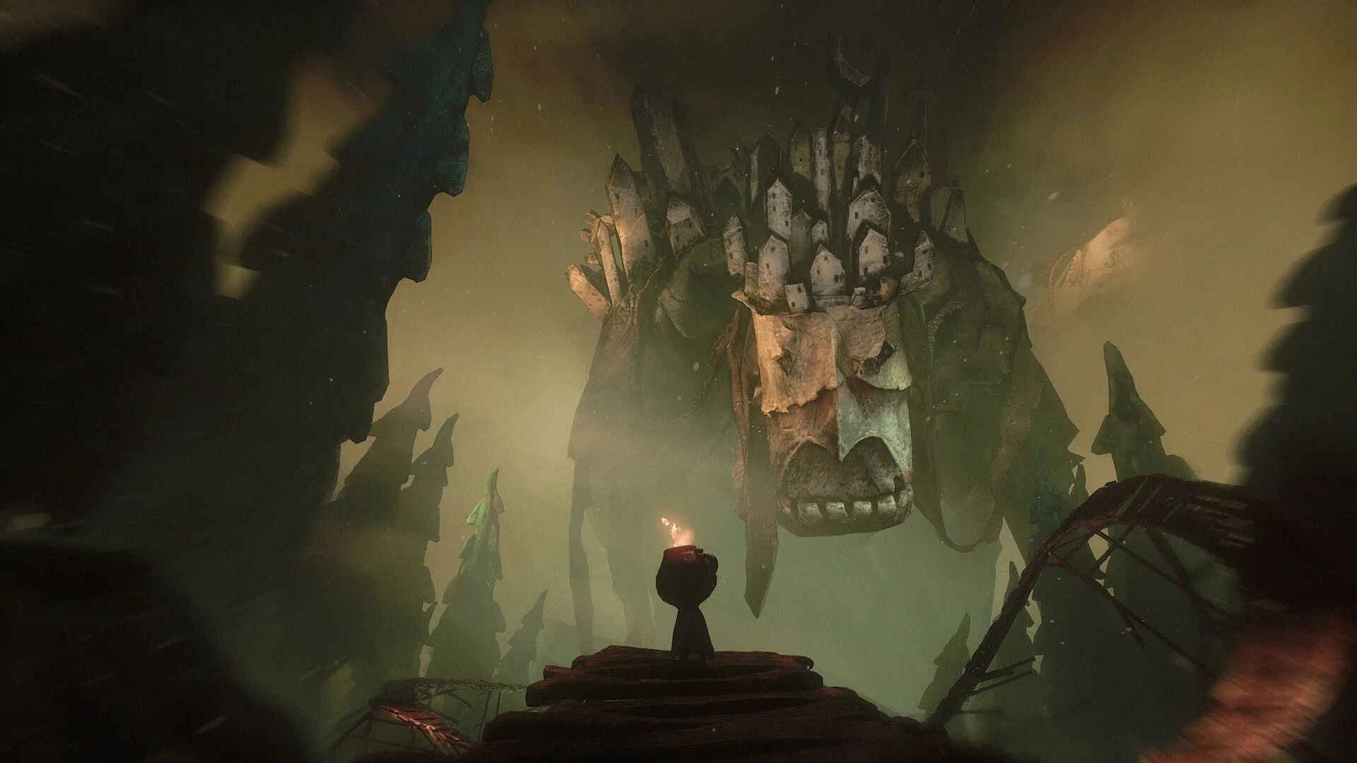 Screenshot gameplay The Midnight Walk với nhân vật chính di chuyển trong môi trường tối tăm.