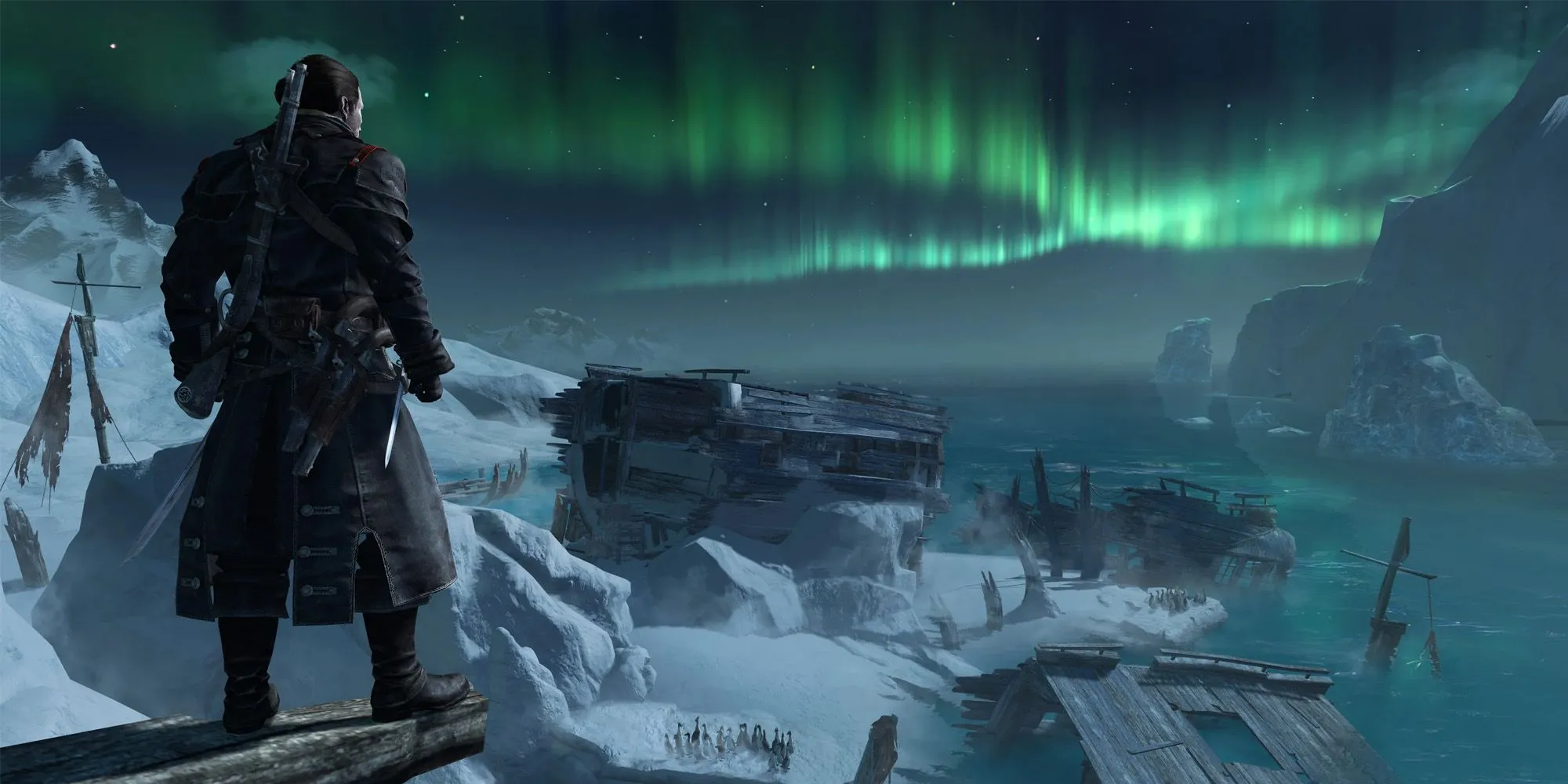 Shay Cormac đứng trên con tàu Borealis trong Assassin's Creed Rogue
