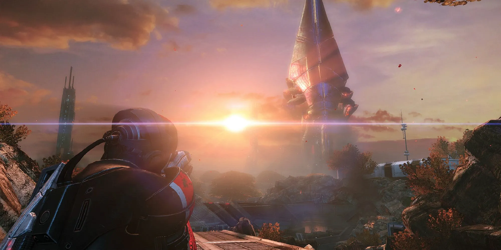 Tàu Reaper đổ bộ xuống một hành tinh trong Mass Effect 3