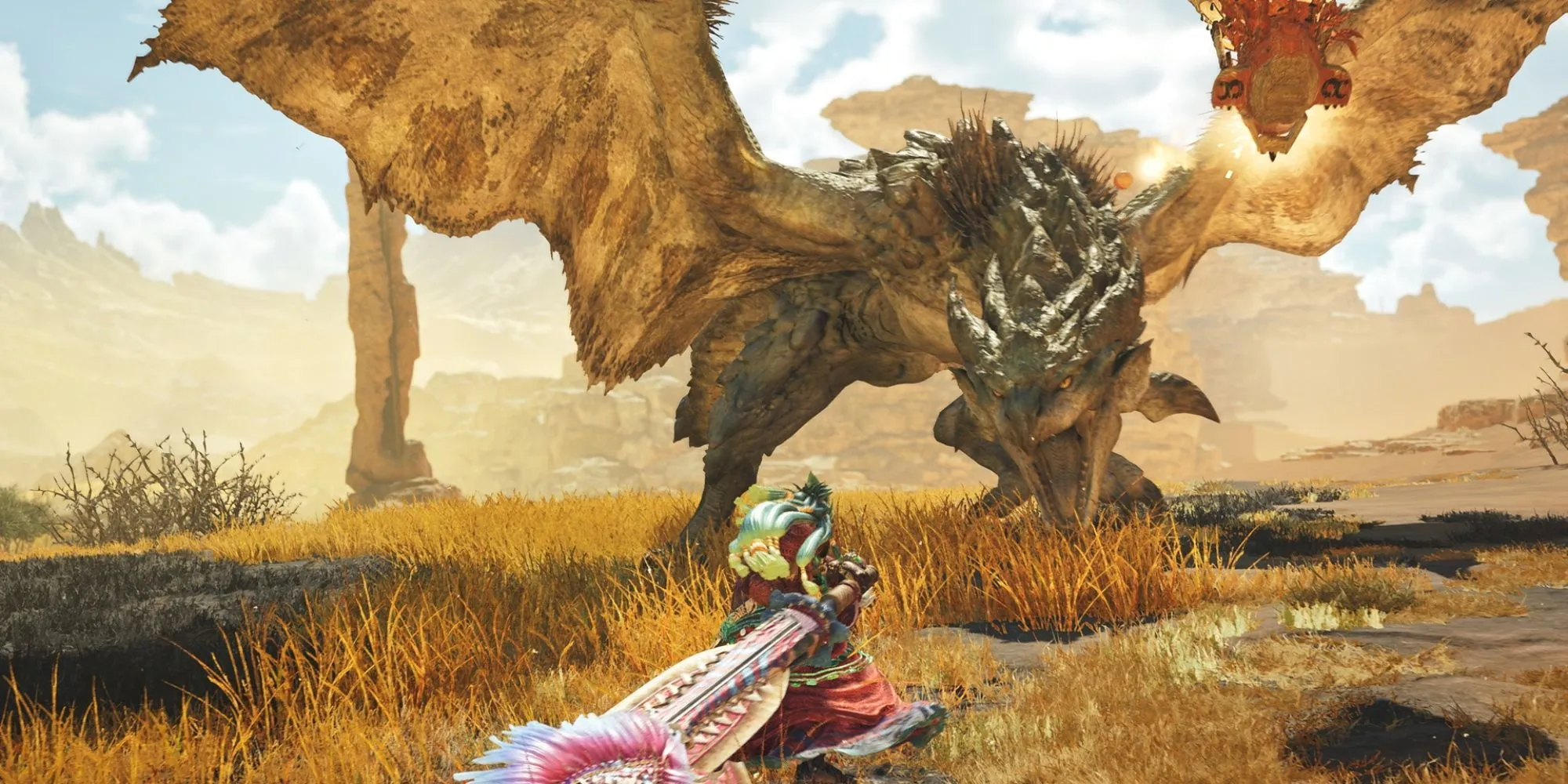 Thợ săn đối đầu Rathian trong Monster Hunter Wilds bằng đại kiếm