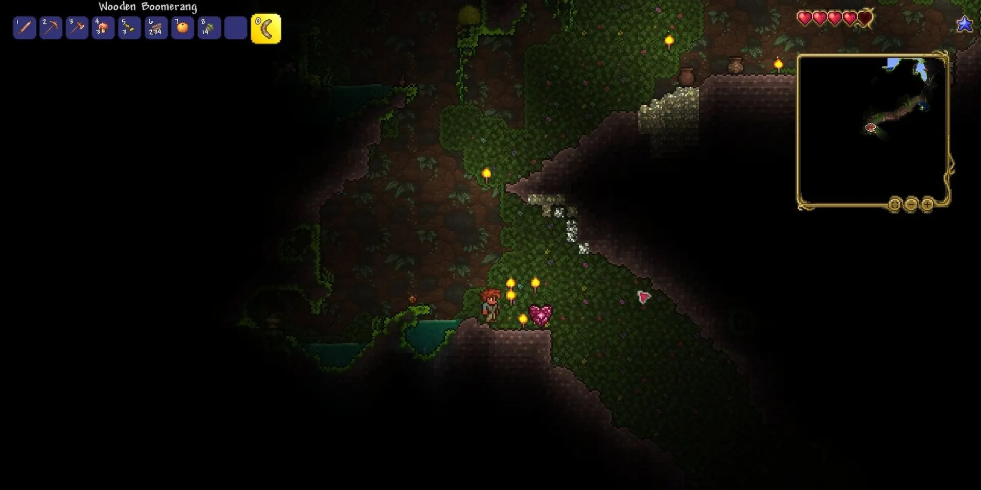 Tinh thể sống (Life Crystal) trong quần xã sinh vật dưới lòng đất của Terraria, biểu tượng của sự sinh tồn