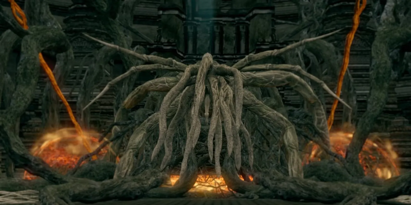 Trùm Bed of Chaos từ Dark Souls, một thực thể cây khổng lồ với những cánh tay càn quét