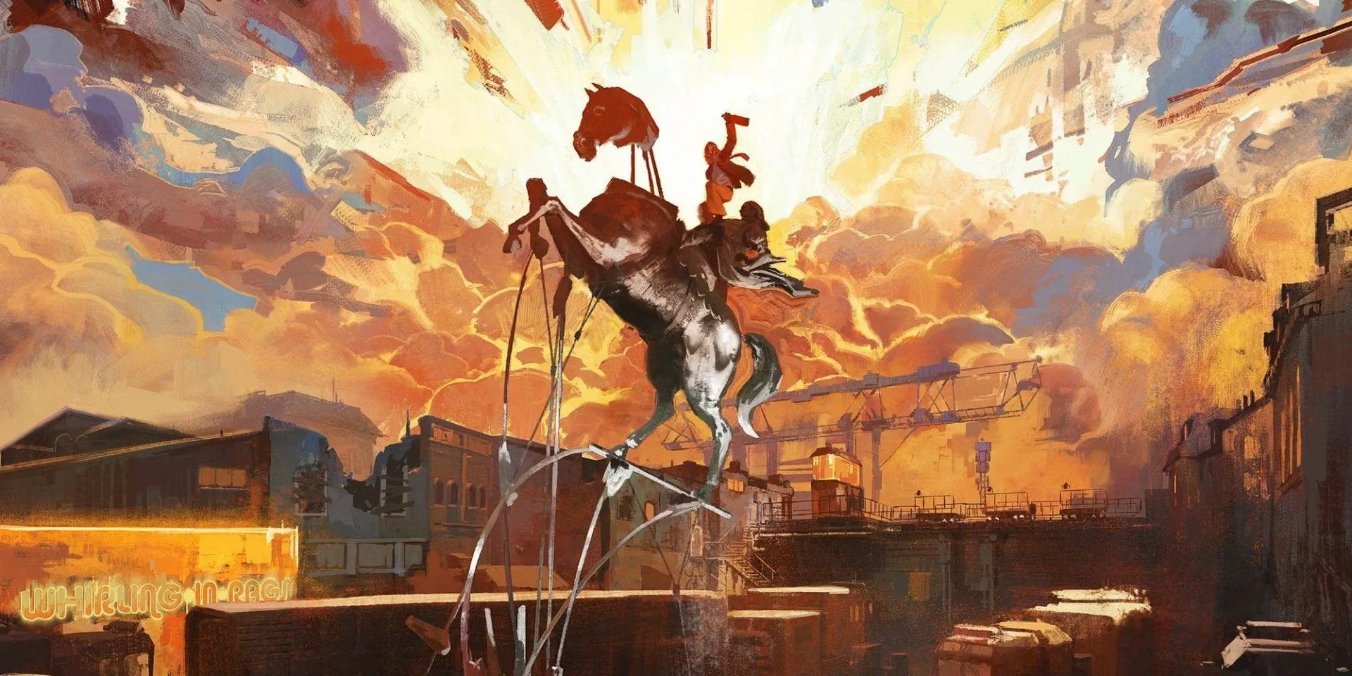 Tượng Vua Filippe III bị phá hủy và được dựng lại một phần trong Disco Elysium dưới ánh hoàng hôn rực rỡ
