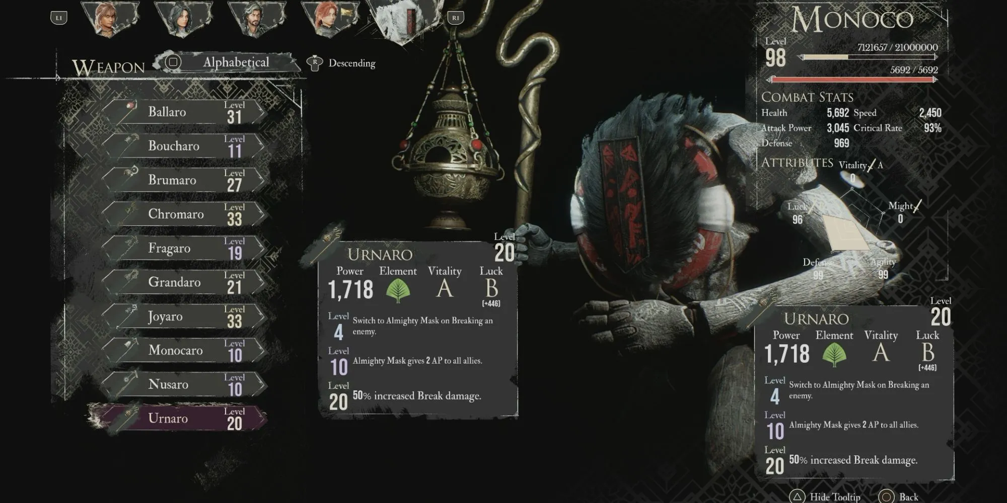Vũ khí Urnaro cho Monoco trong game Clair Obscur Expedition 33