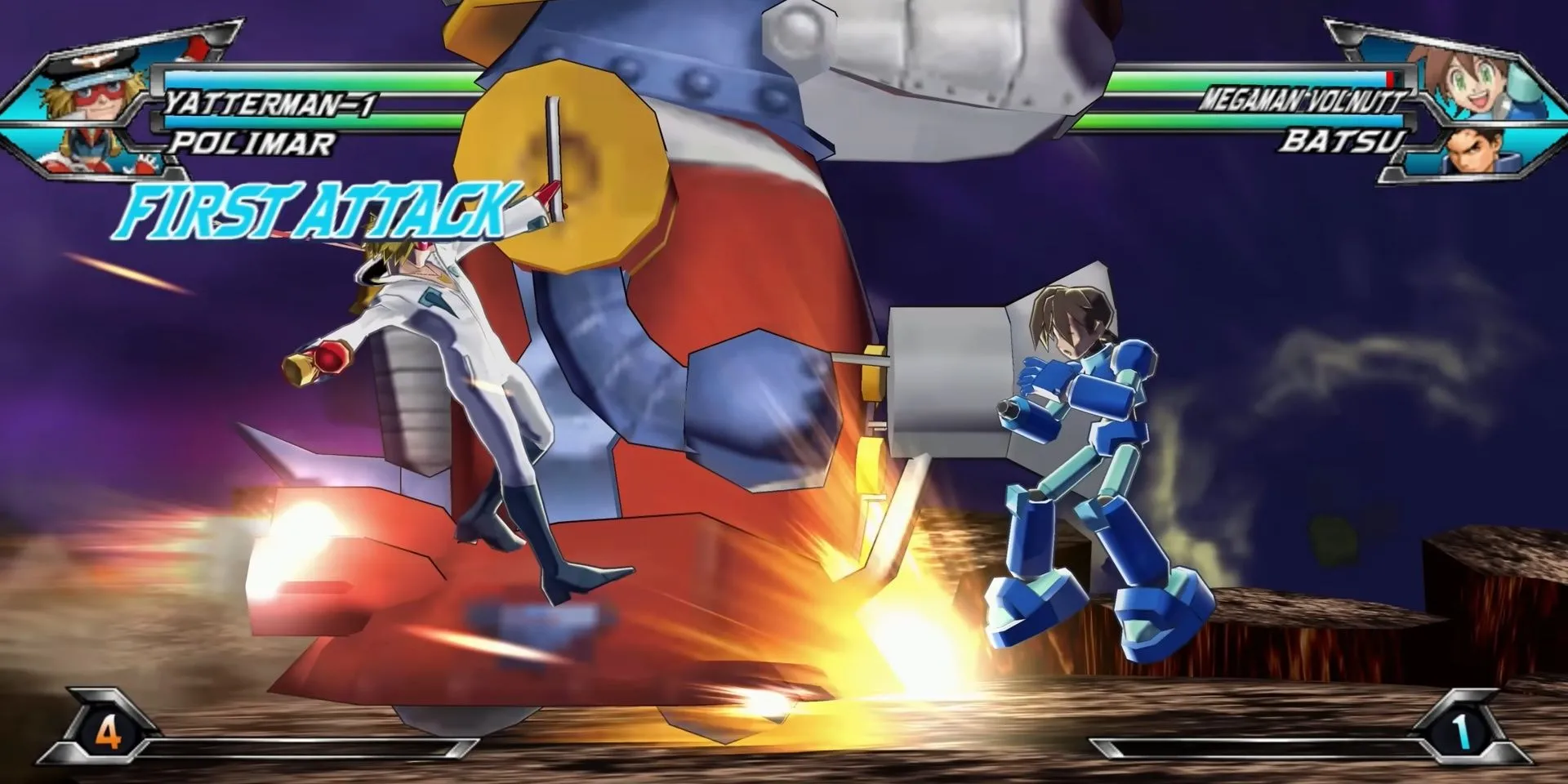 Yatterman-1 đang chiến đấu với Megaman Volnutt trong game Tatsunoko vs Capcom