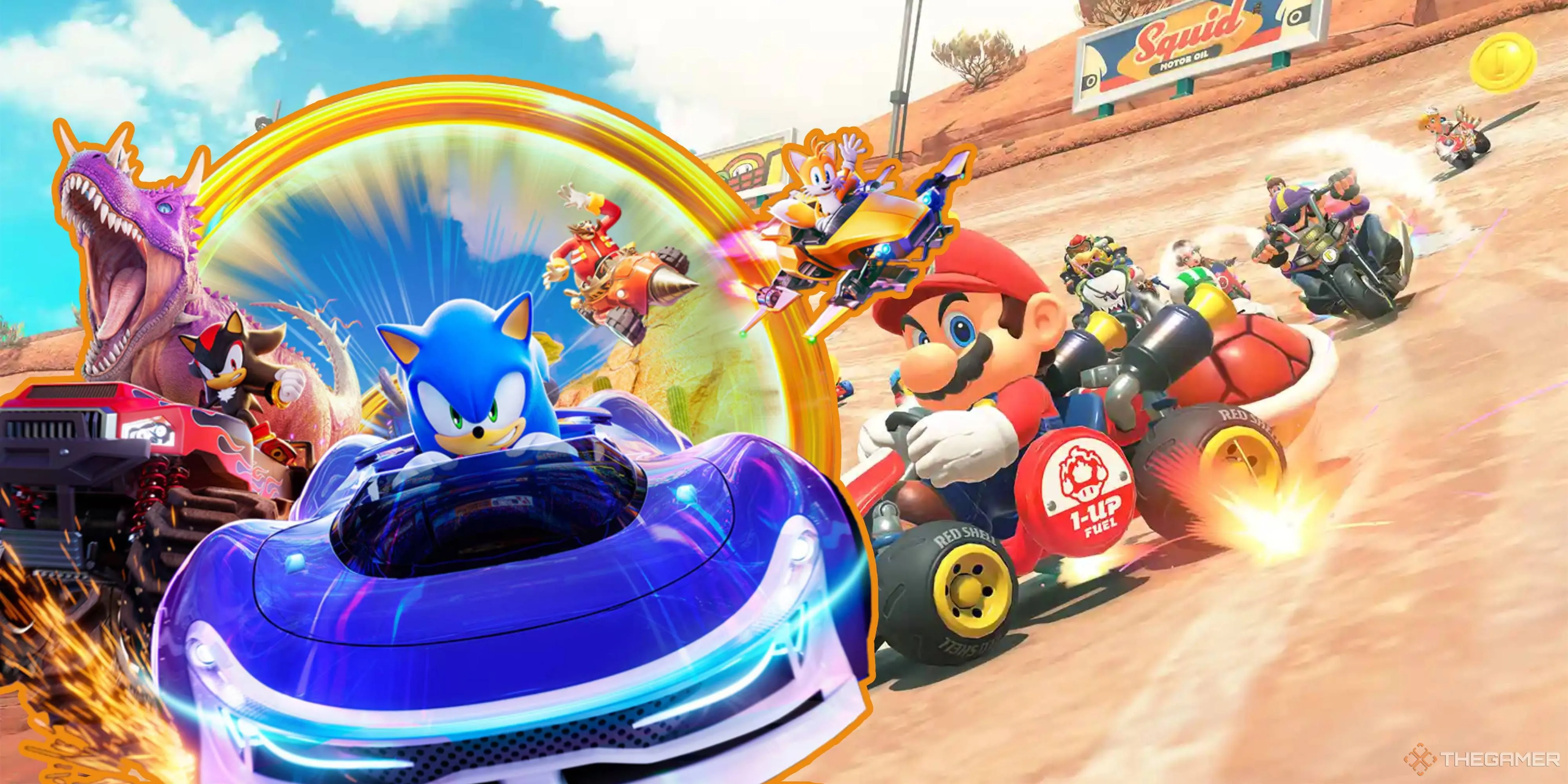 Sonic Racing: CrossWorlds Hé Lộ Dàn Nhân Vật Crossover Đỉnh Cao Tại Summer Game Fest 2024 1 Các nhân vật từ Sonic, Minecraft (Steve, Alex), Persona (Joker) và Like A Dragon (Ichiban) đang đua xe kart trong game Sonic Racing CrossWorlds