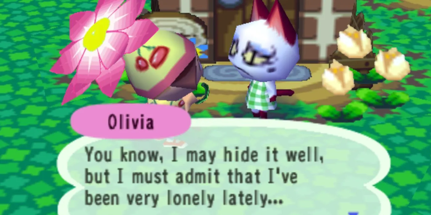Cư dân Olivia trông buồn bã khi nói chuyện trong Animal Crossing New Horizons.