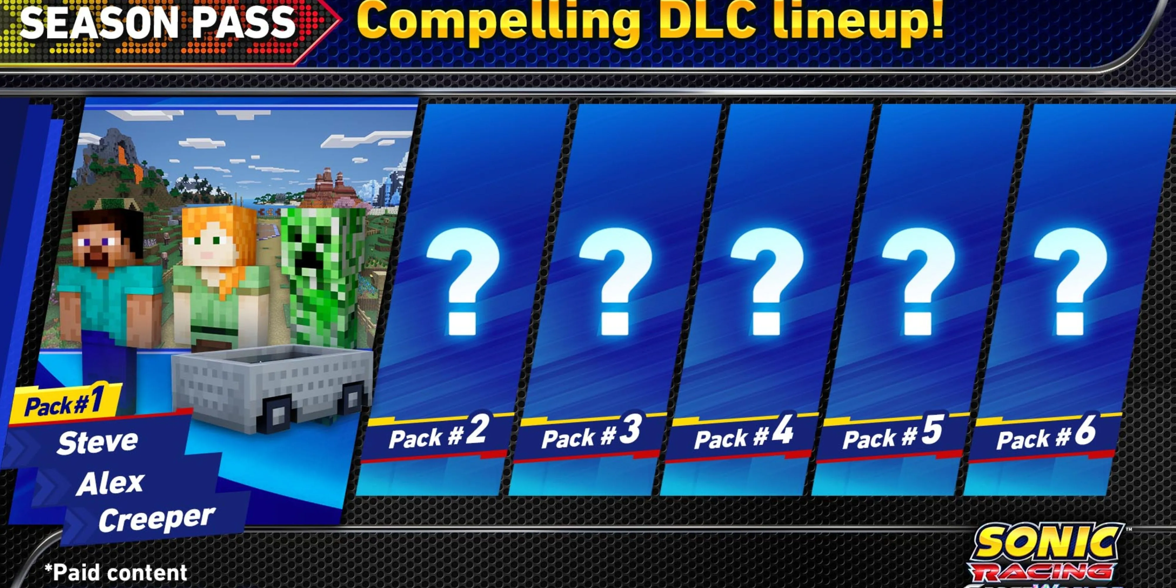 Hình ảnh Season Pass game Sonic Racing CrossWorlds: Gói Minecraft với Steve &amp; Alex và các gói DLC tương lai