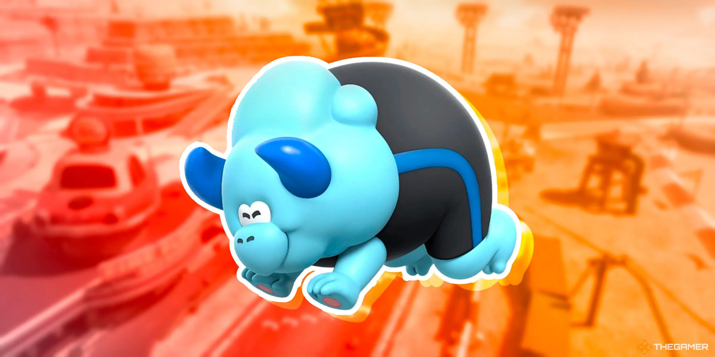 Một Bulrush đang lao đi trên đường đua Mario Bros. Circuit trong Mario Kart World