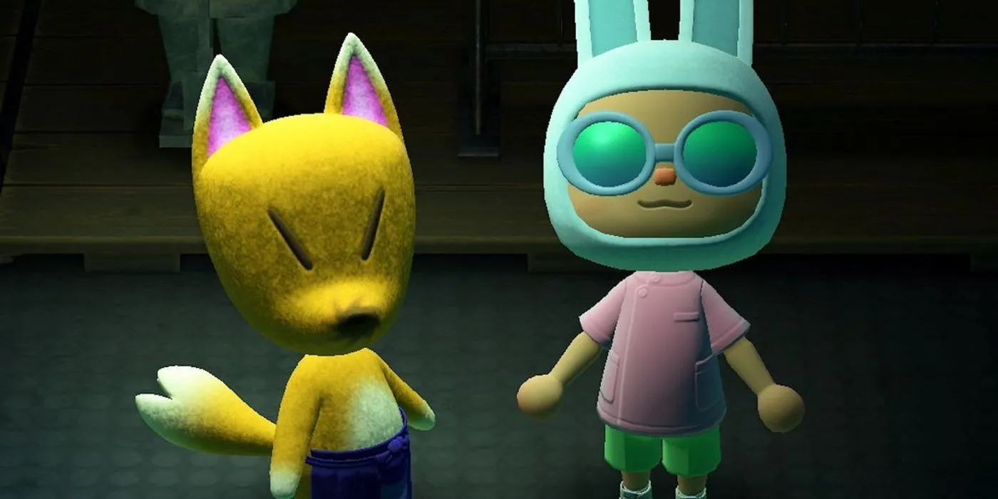 Redd và người chơi đứng trên chiếc thuyền gian lận của hắn trong Animal Crossing New Horizons.