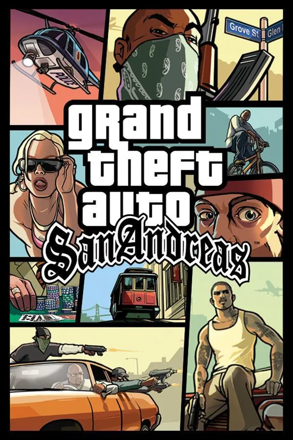 Ảnh bìa Grand Theft Auto: San Andreas, tựa game thế giới mở huyền thoại của Rockstar với bản đồ rộng lớn và nhiều yếu tố nhập vai