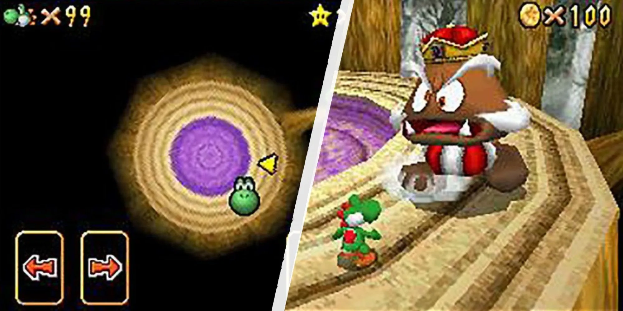 Bản đồ mini và trùm Goomba King cạnh nhau trong Super Mario 64 DS