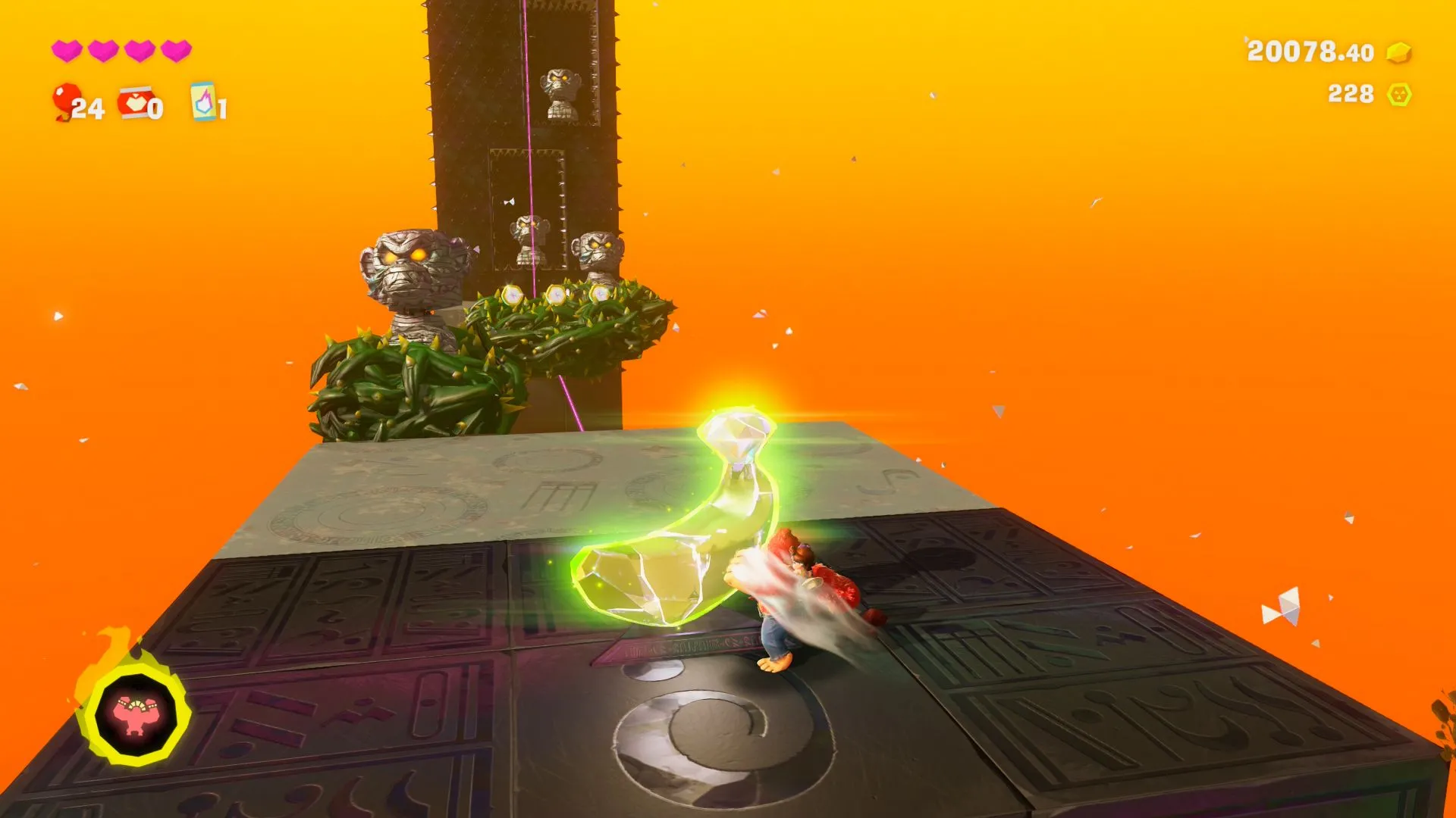 Banandium Gem thứ hai tại Stompy Ascent trong Donkey Kong Bananza, dễ dàng tìm thấy ở giữa màn