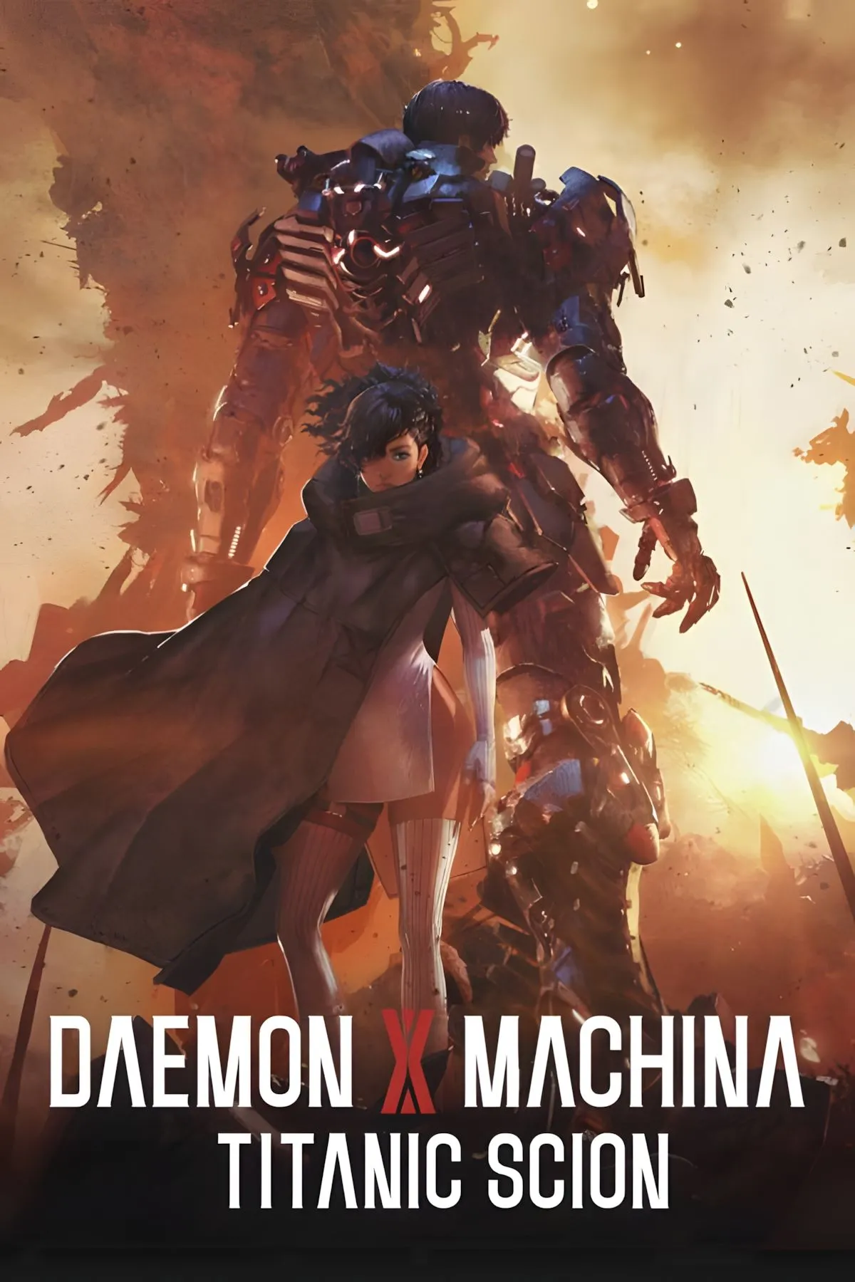 Bìa game Daemon X Machina Titanic Scion với hình ảnh robot chiến đấu ấn tượng và thế giới mở rộng lớn