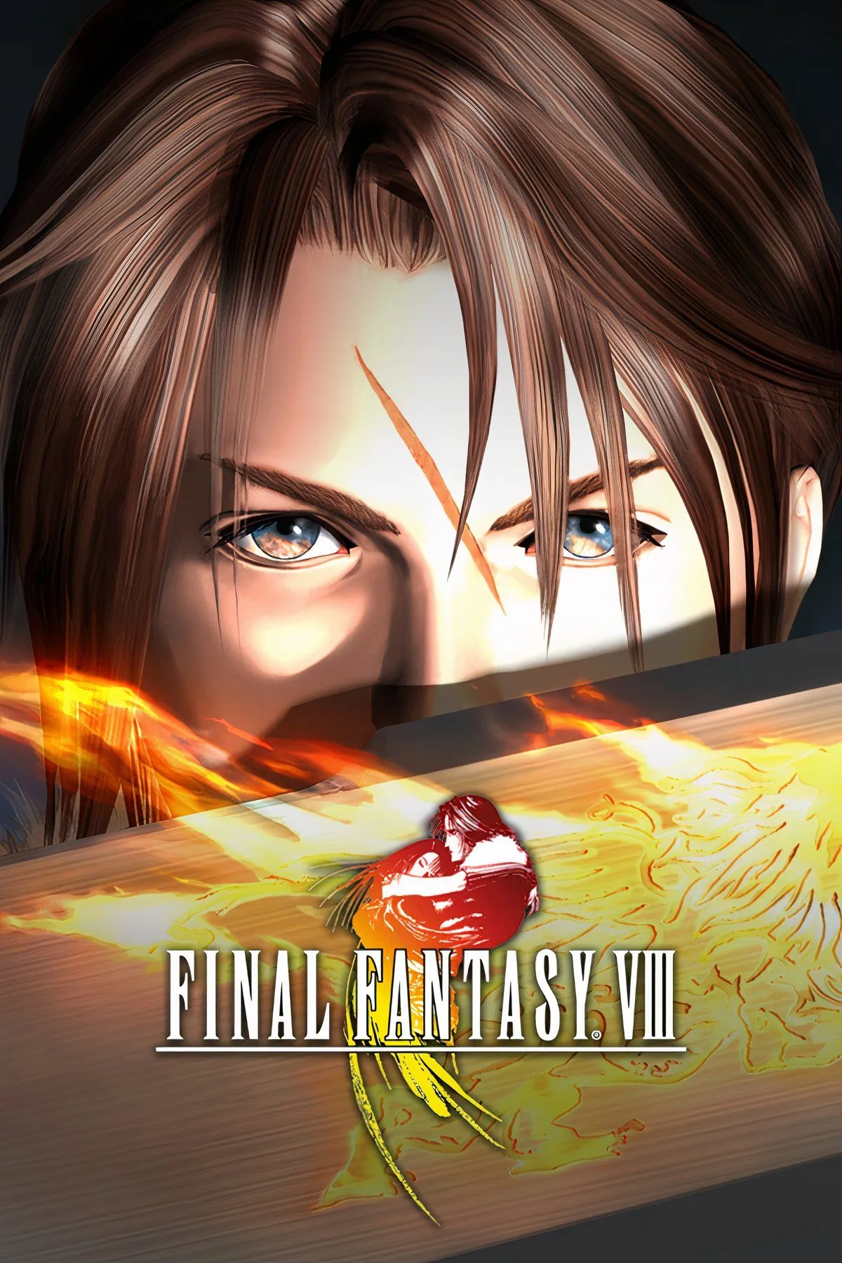 Bìa game Final Fantasy VIII với Squall Leonhart và Rinoa Heartilly đứng trước thành phố Esthar tương lai, biểu tượng của vẻ đẹp PS1.