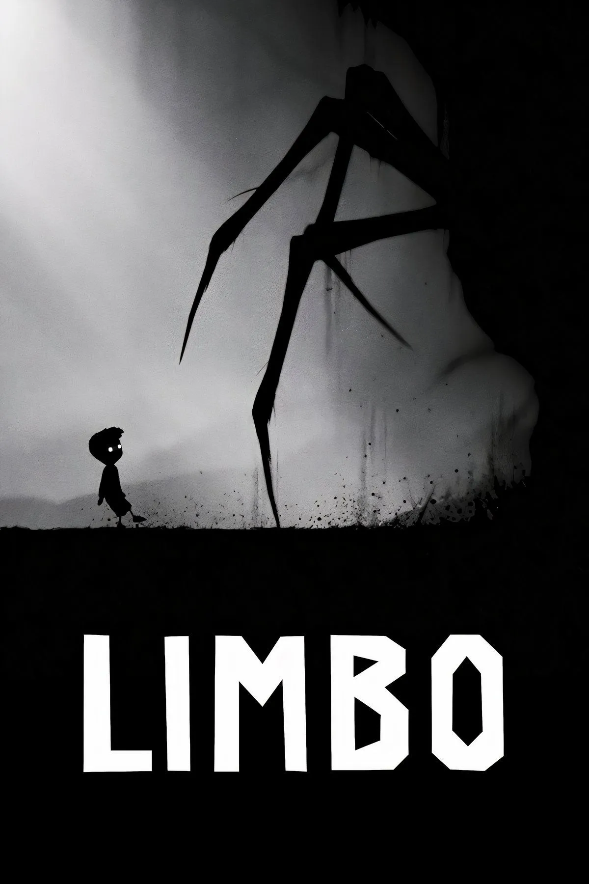 Bìa game Limbo với hình ảnh cậu bé trong rừng tối đơn sắc