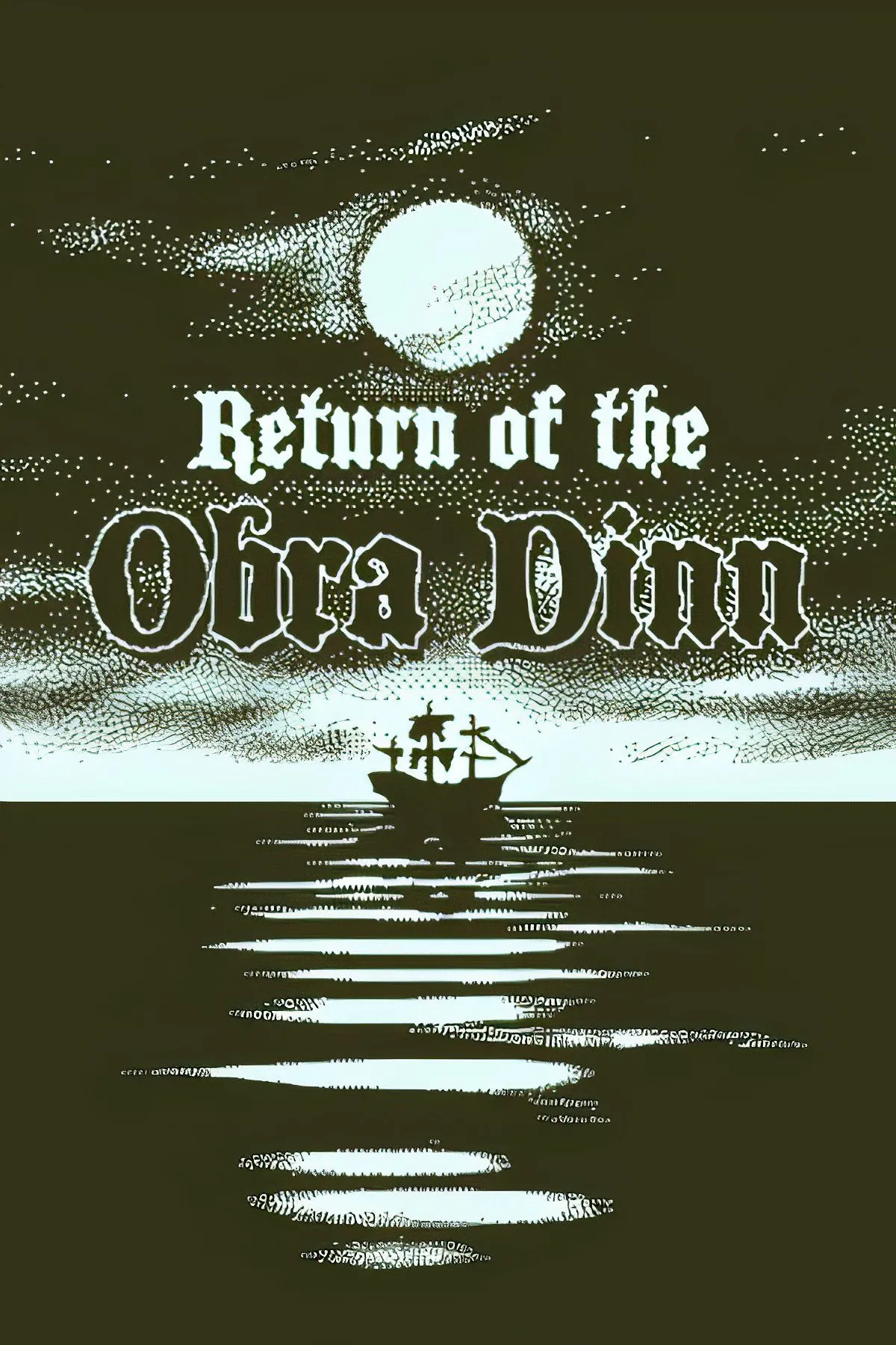 Bìa game Return of the Obra Dinn với phong cách đồ họa pixel đơn sắc