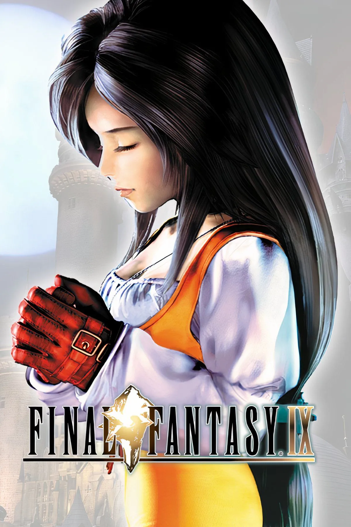 Bức ảnh bìa của Final Fantasy IX, nơi công chúa Garnet bước đi giữa những mái nhà cổ kính của thành phố Alexandria.