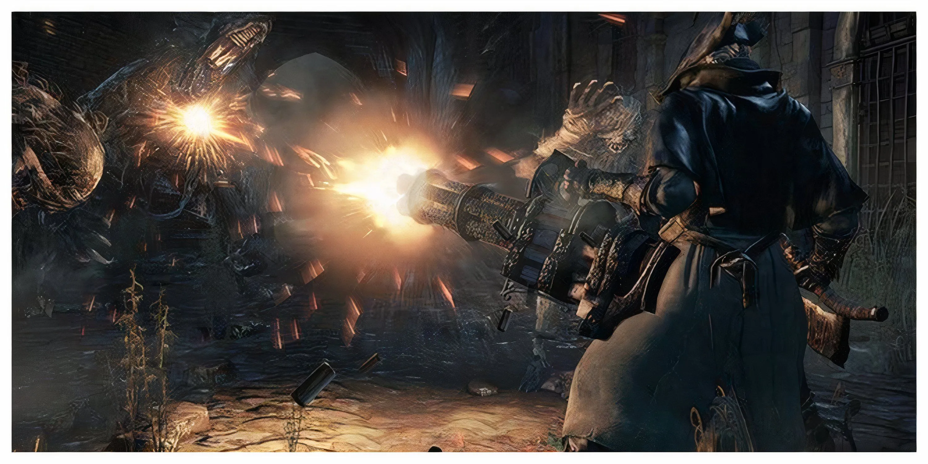 Cảnh hành động dồn dập, tấn công kẻ thù trong Bloodborne