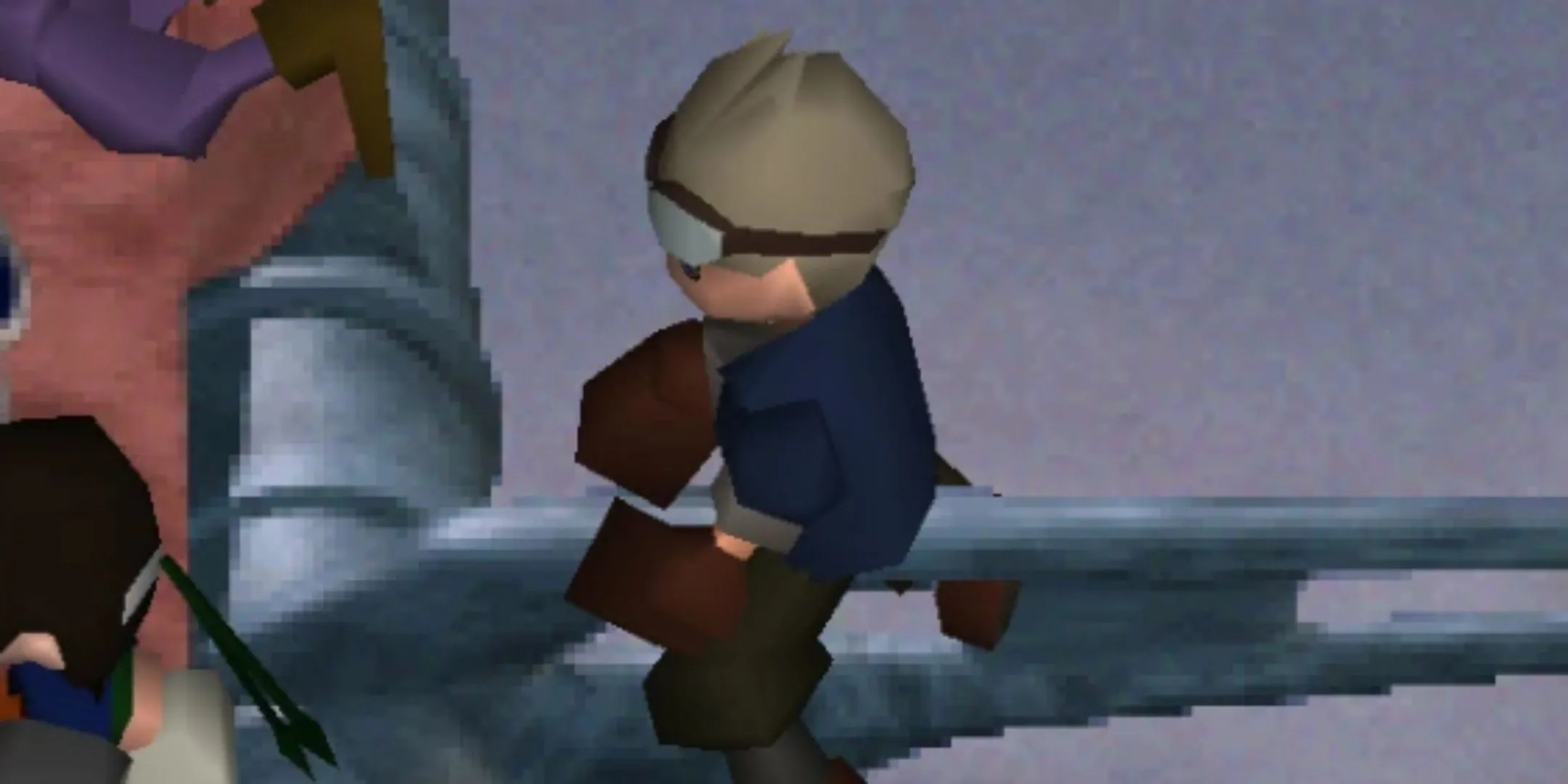 Cid Highwind, phi công kỳ cựu trong Final Fantasy 7, ngồi trên máy bay với vẻ ngoài cáu kỉnh và mái tóc vàng, trông già dặn hơn tuổi 32.