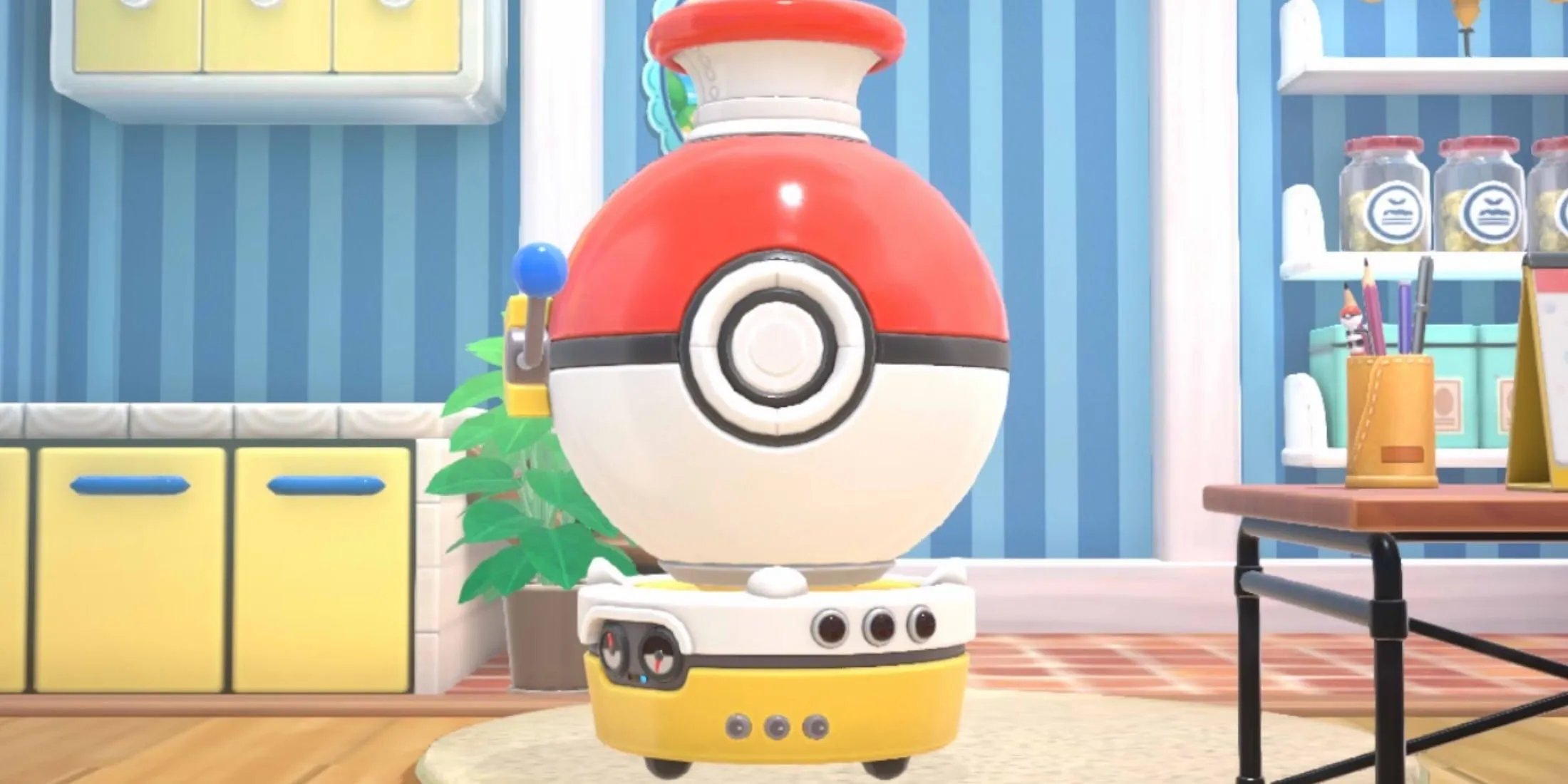 Cỗ máy Plush-O-Matic khổng lồ hình Poke Ball, nơi biến sợi len thành thú nhồi bông Pokemon trong Pokemon Friends.