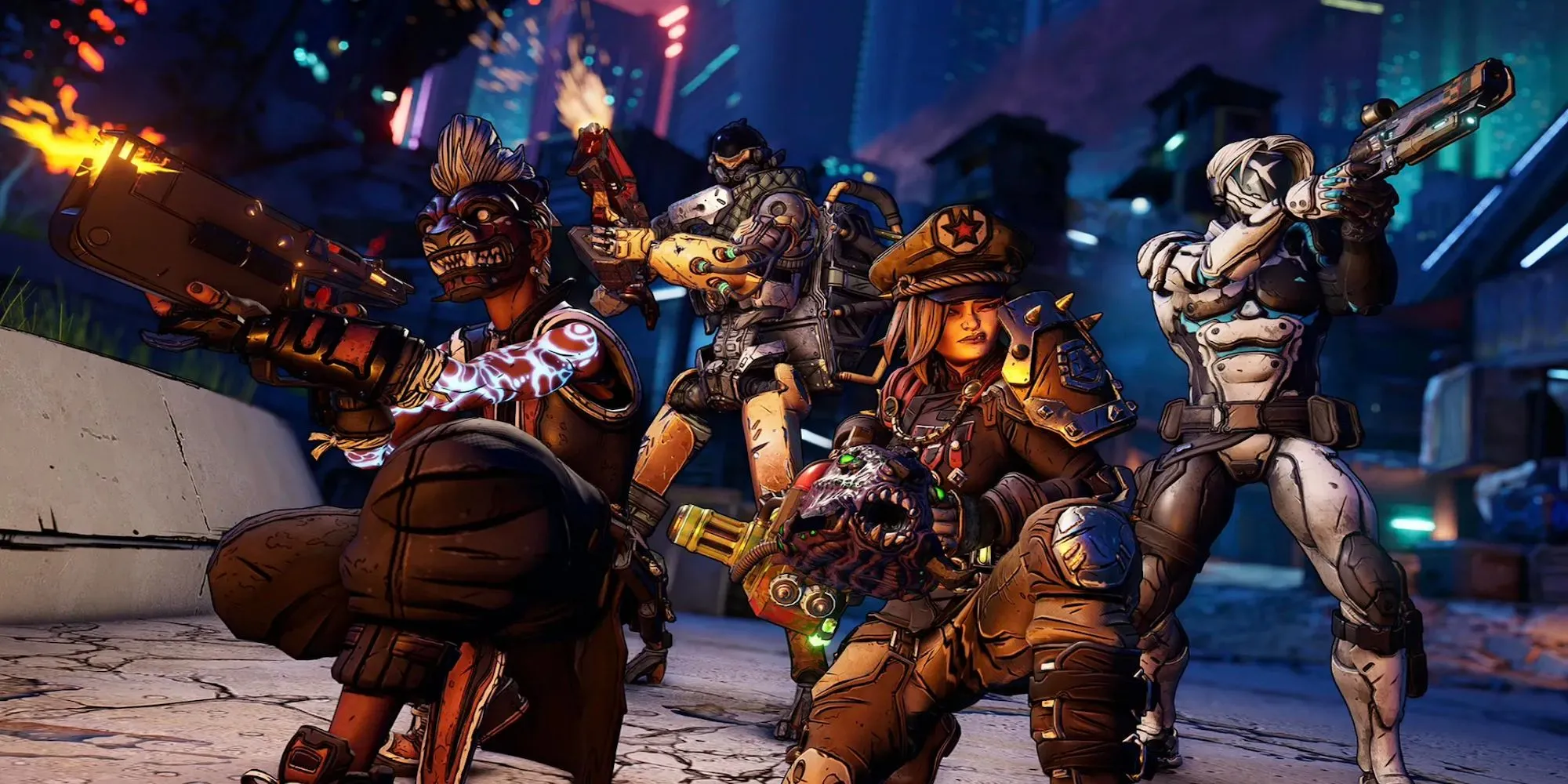 Dàn nhân vật chính với vũ khí độc đáo trong game bắn súng Borderlands 3.