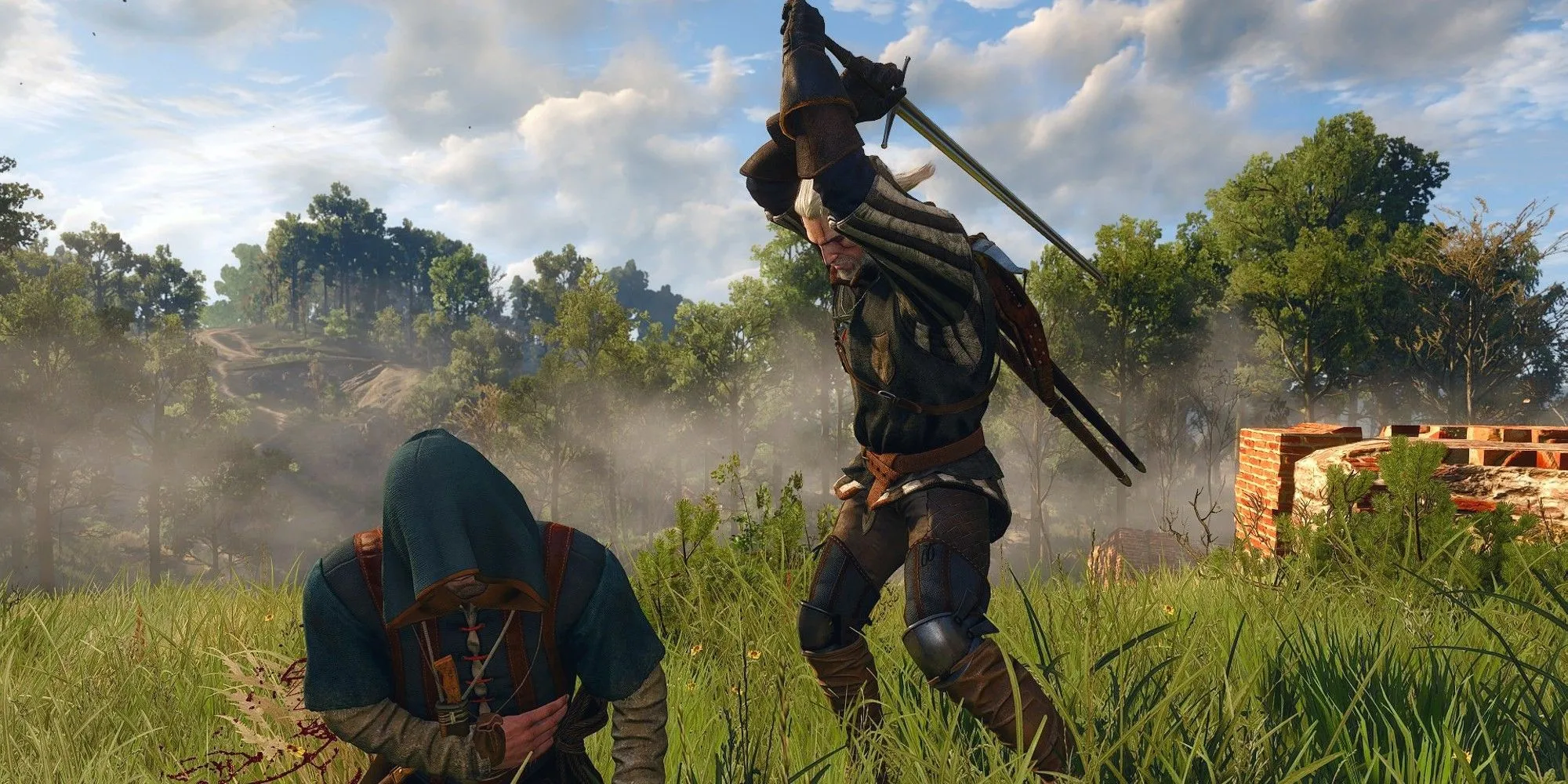 Geralt chiến đấu trong The Witcher 3, minh họa điểm yếu trong cơ chế combat của game