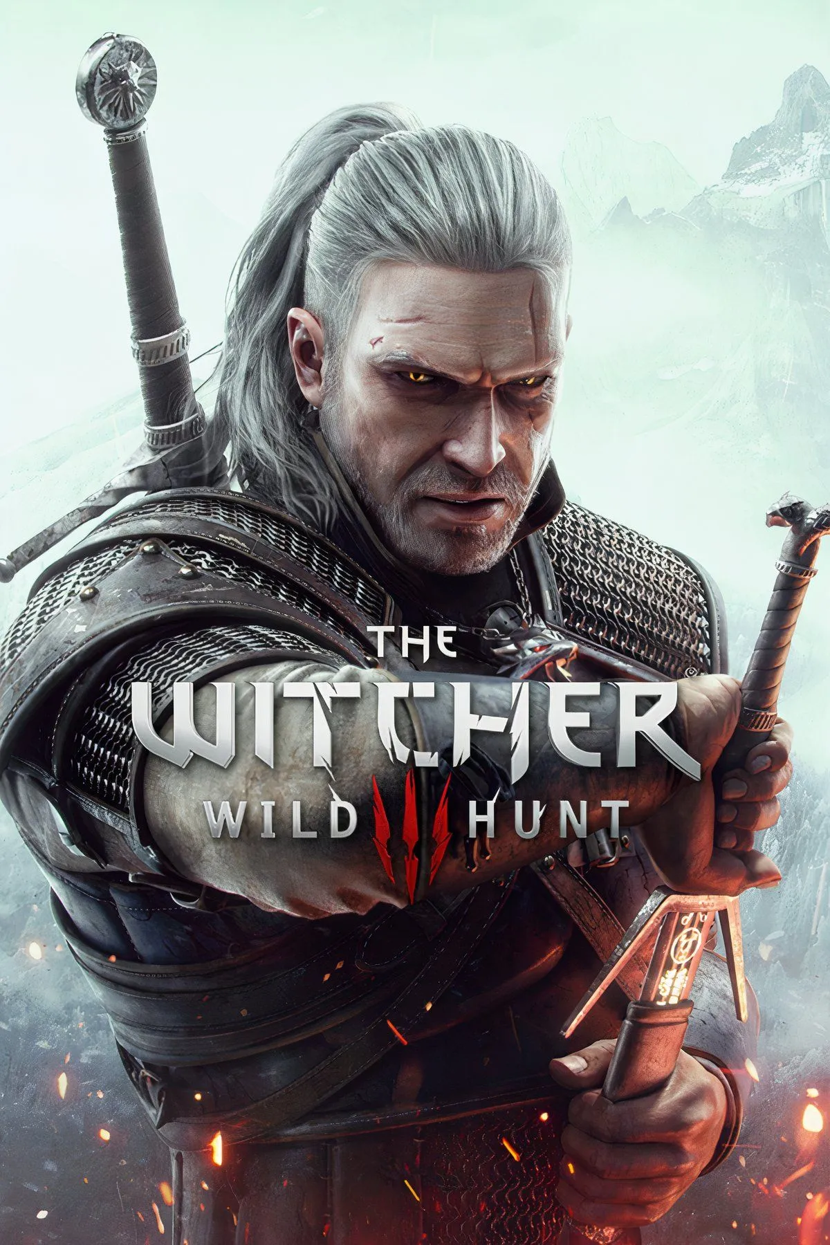 Geralt của Rivia đứng giữa phong cảnh thần thoại của The Witcher 3