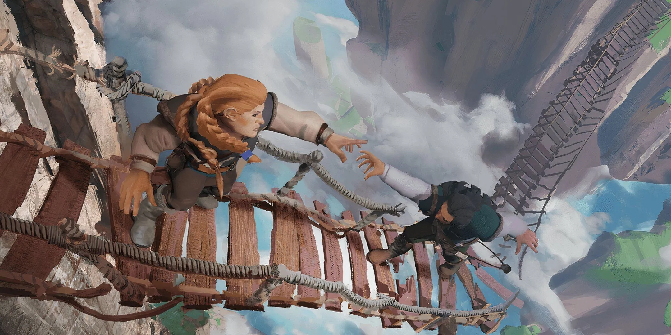 Hai nhà thám hiểm thoát khỏi cây cầu đang sập trong D&amp;D, nơi luật homebrew có thể làm giảm độ khó.