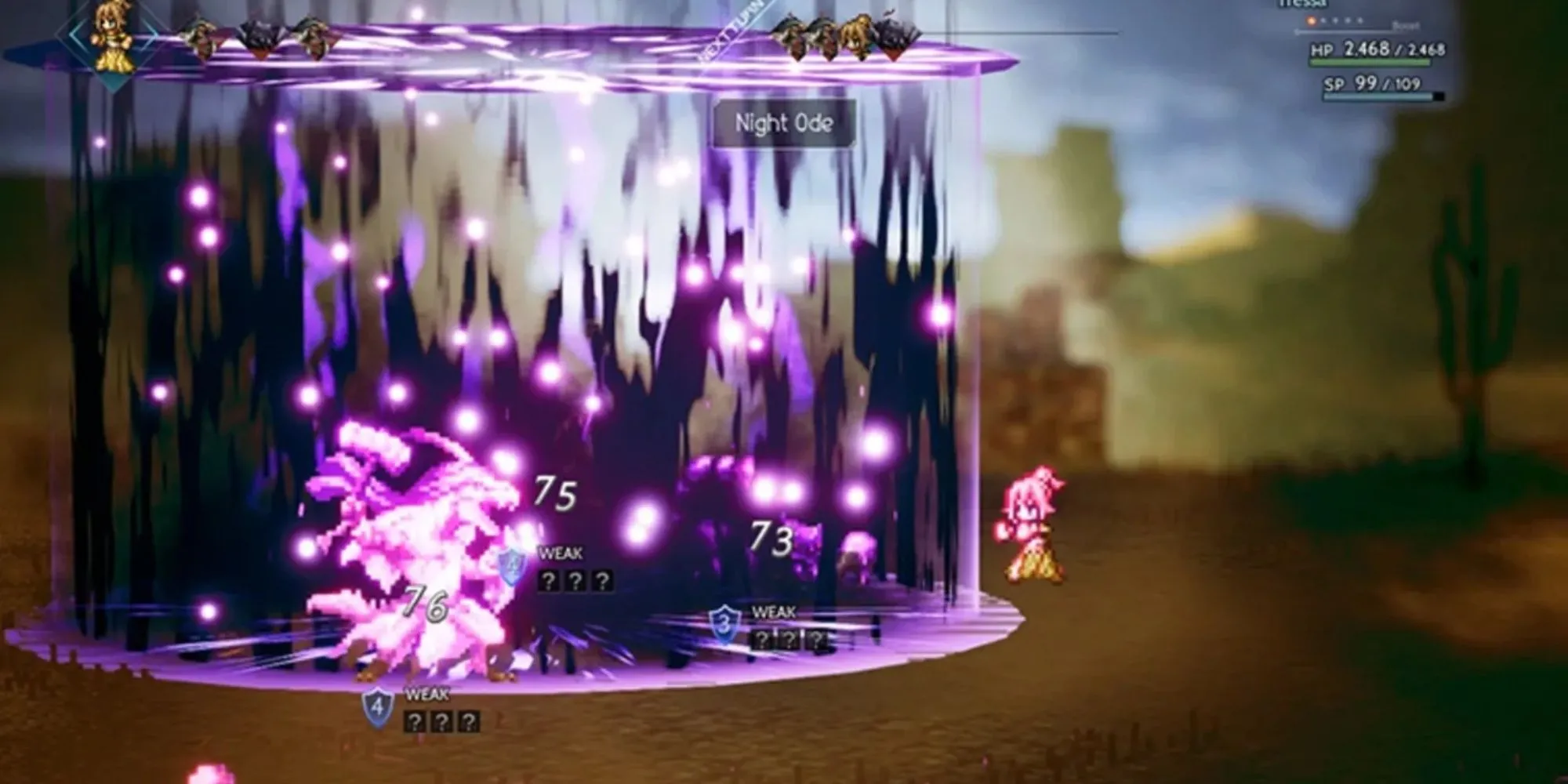 Hình ảnh chiến đấu theo lượt trong game Octopath Traveler, nổi bật đồ họa HD-2D