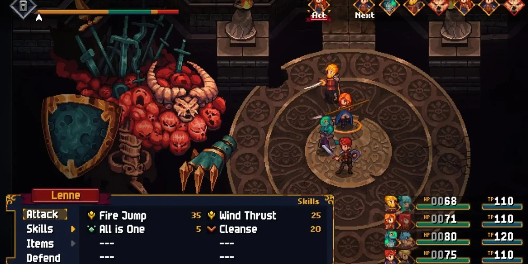 Hình ảnh chiến đấu trong game Chained Echoes với đồ họa pixel chi tiết