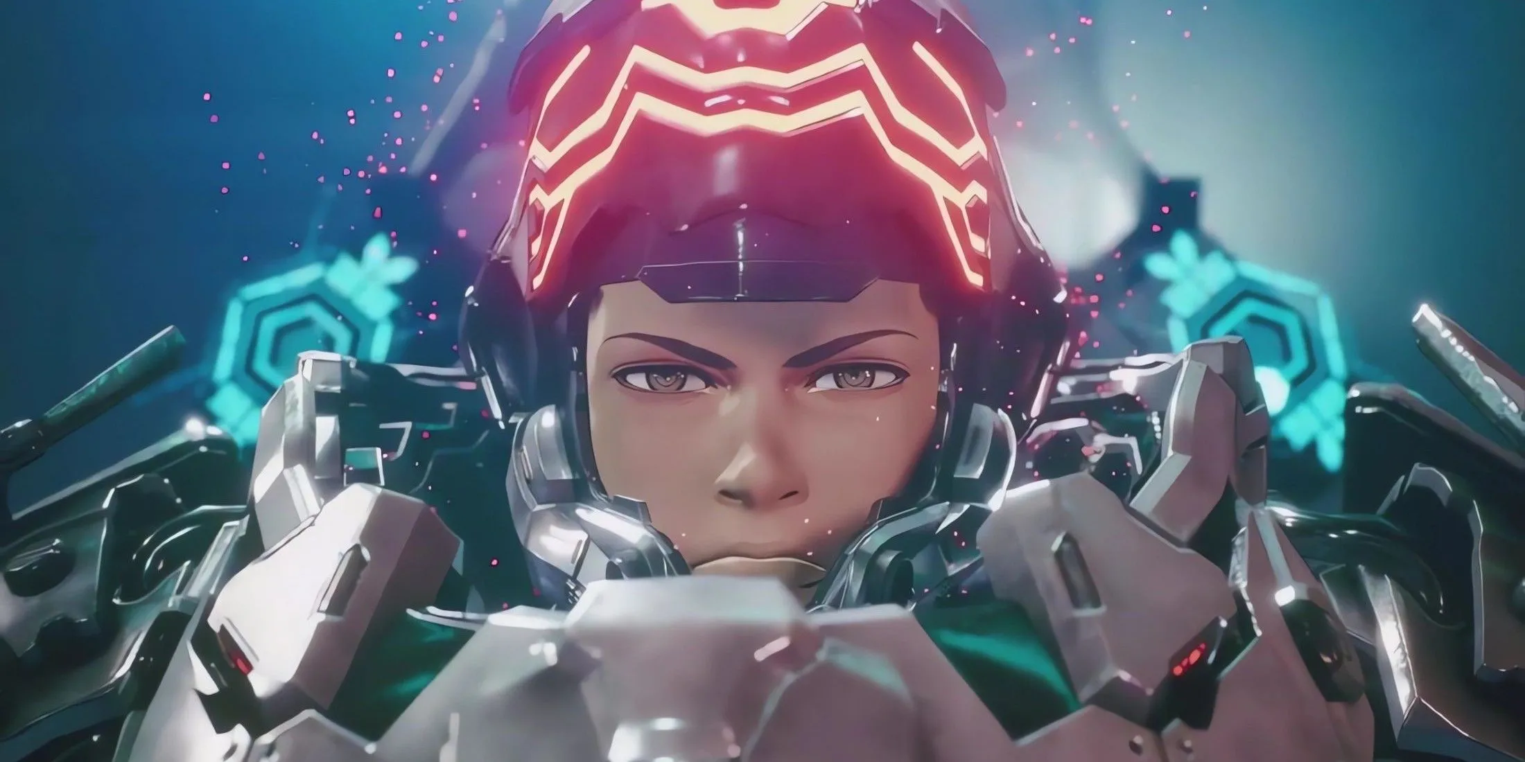 Hình ảnh nhân vật nữ trong bộ giáp mech mạnh mẽ, sẵn sàng chiến đấu trong Daemon X Machina Titanic Scion