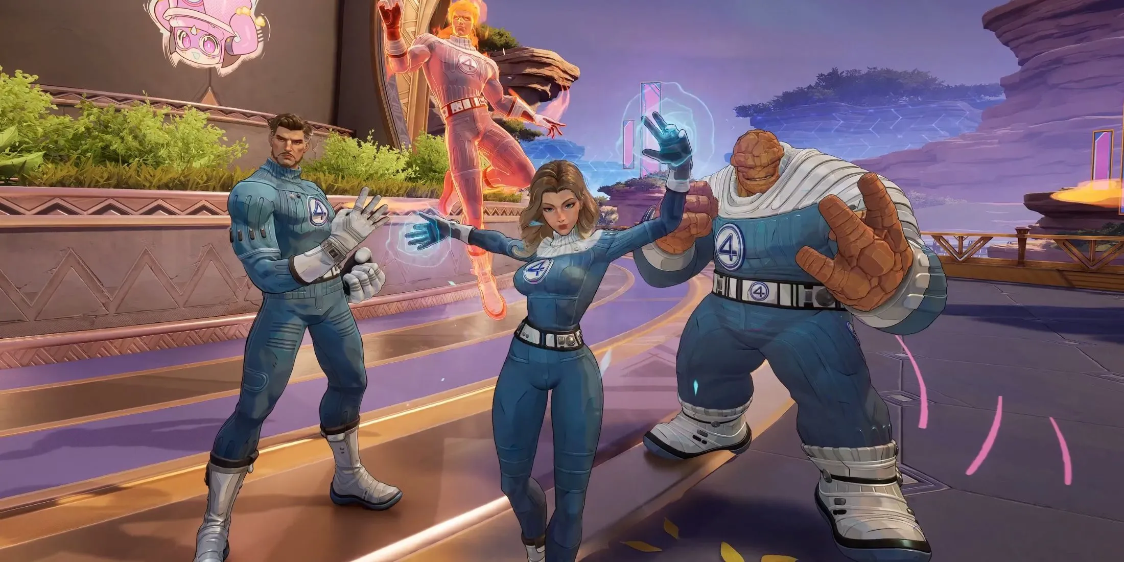 Hình ảnh so sánh trang phục Fantastic Four trong Marvel Rivals và Fortnite, hé lộ tạo hình siêu anh hùng sắp có mặt.