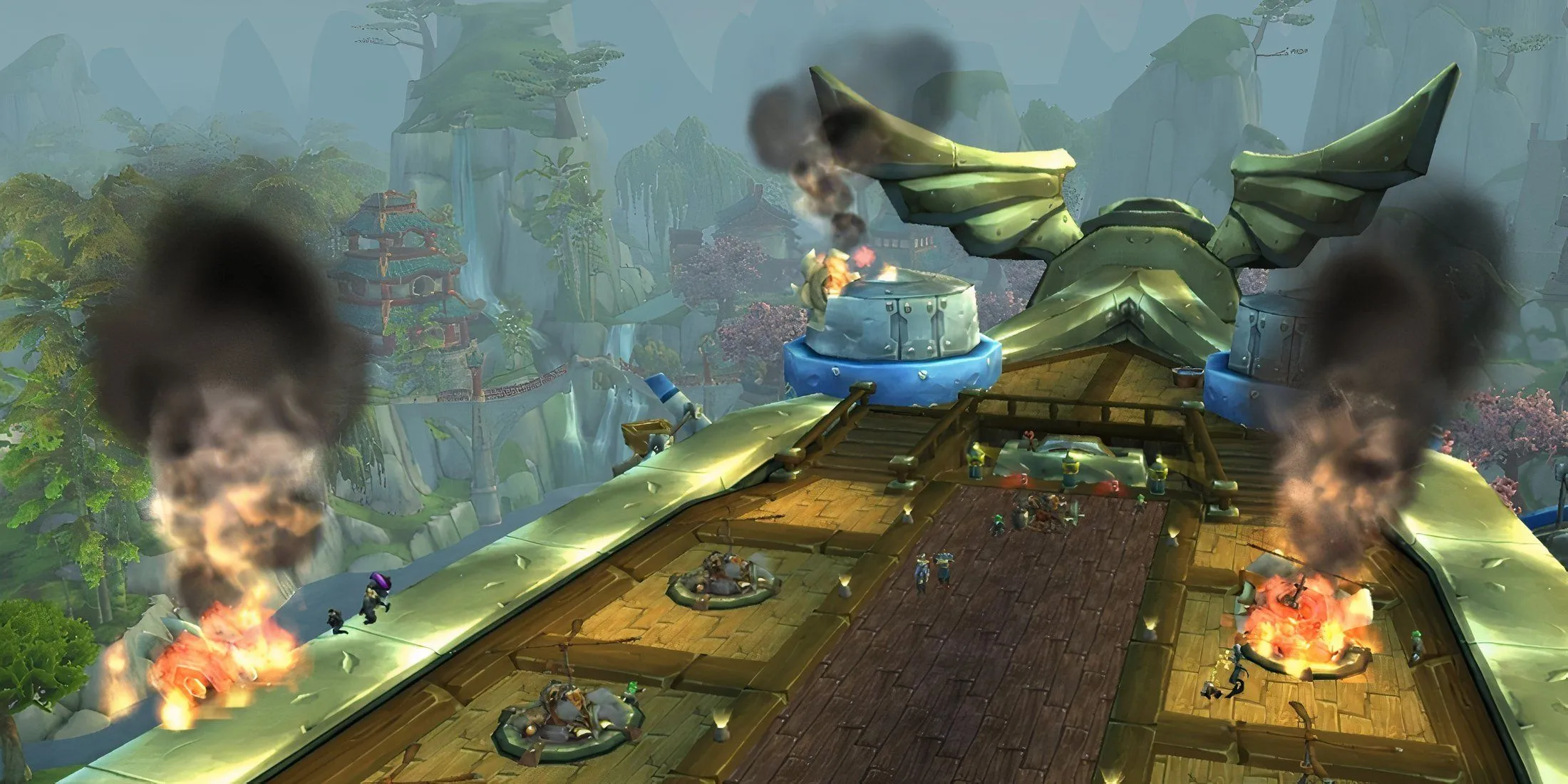 Khung cảnh từ chiến hạm Skyfire khi tiến vào Pandaria trong World of Warcraft